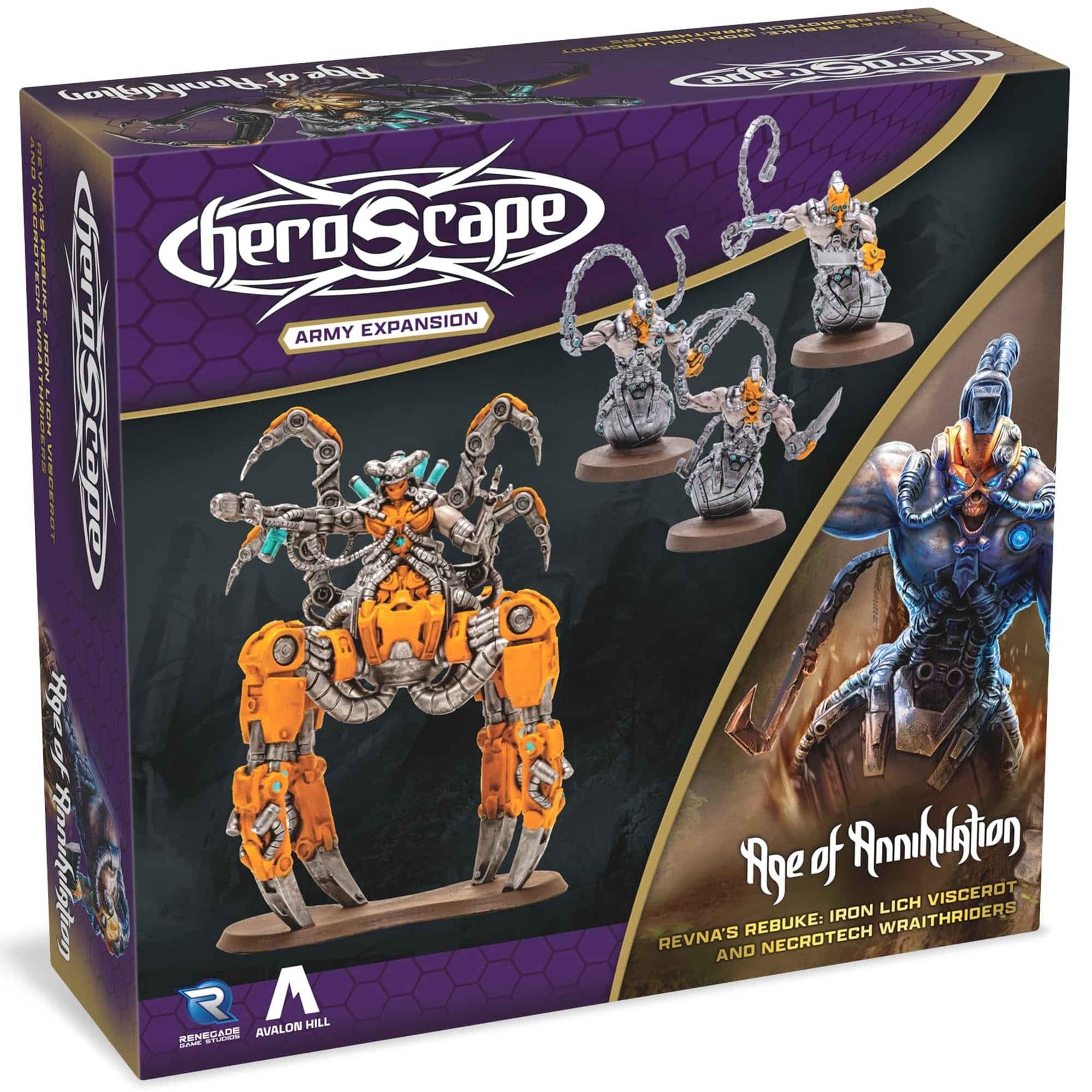 Renegade: Heroscape: Revnas Rebuke: Iron Lich Viscerot & Necrotech Wraithriders Army Expansion - 4 New Detailed Miniatures, Unpainted, Ages 14+