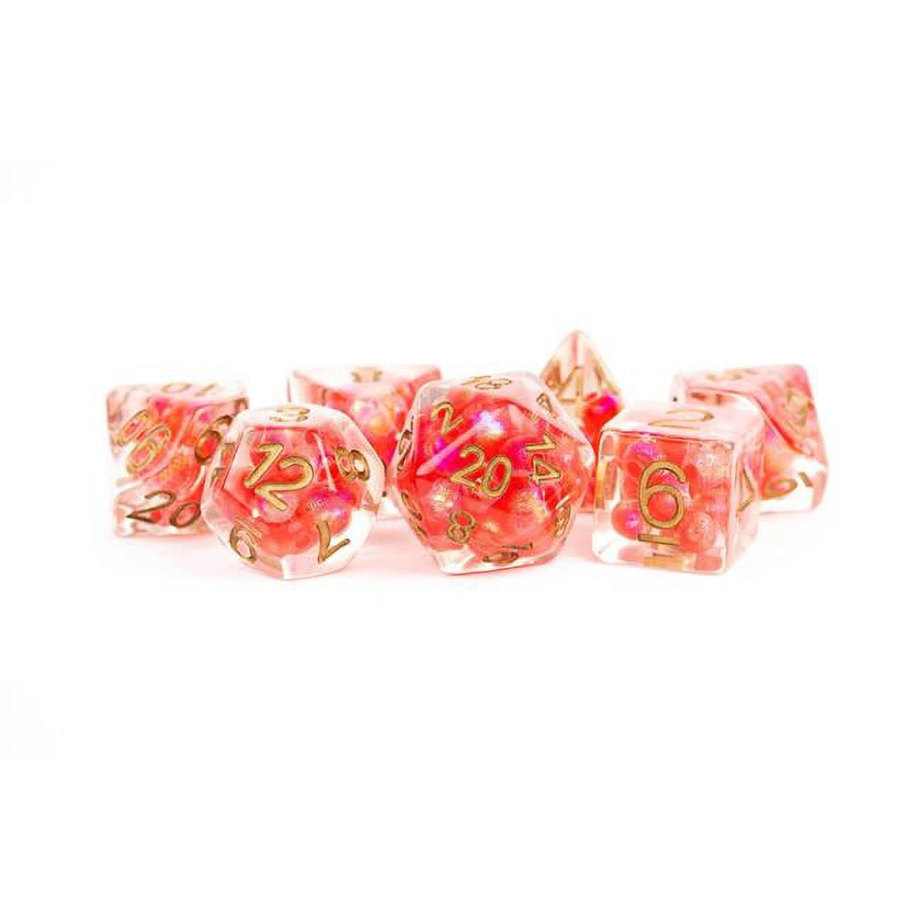 Metallic Dice Games Lic695 Pearl Rdcp Dice, Clear, Orange & Red - Set Of 7