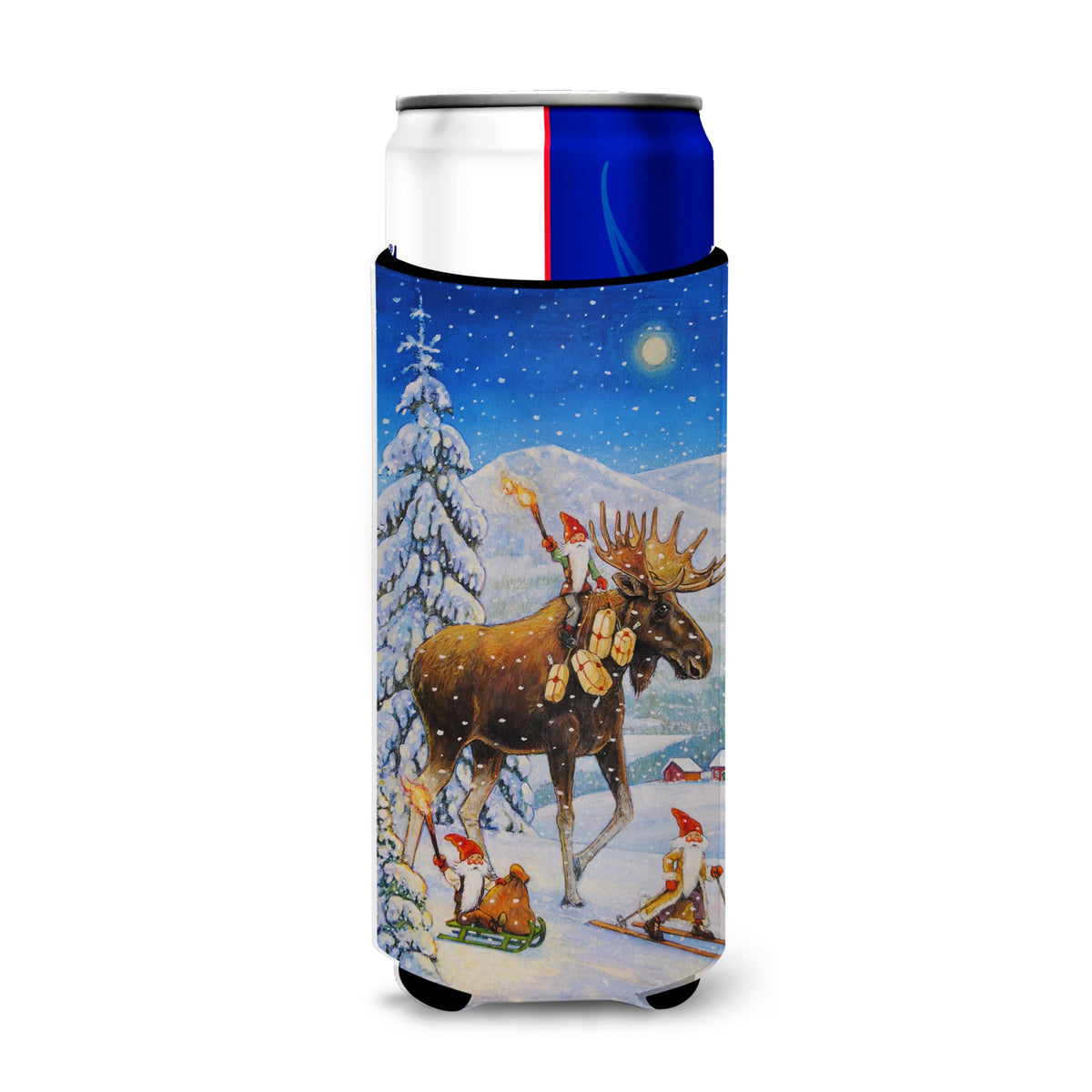 Caroline'S Treasures Christmas Gnome Riding Reindeer Michelob Ultra Koozies For Slim Cans, Multicolor
