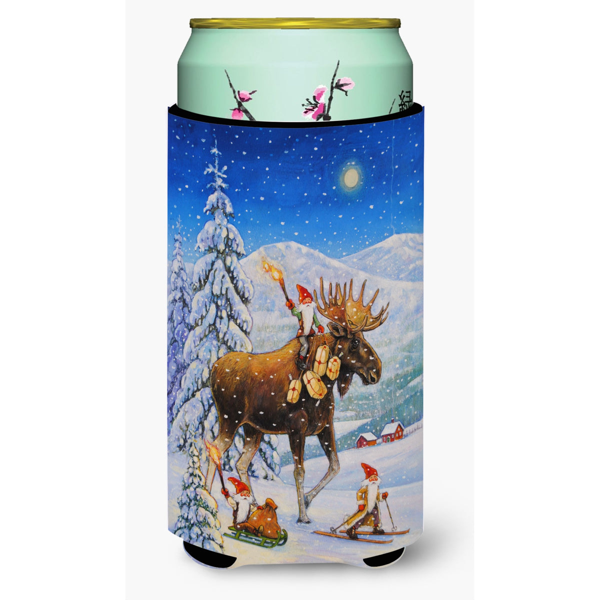 Caroline'S Treasures Christmas Gnome Riding Reindeer Tall Boy Koozie Hugger, Multicolor