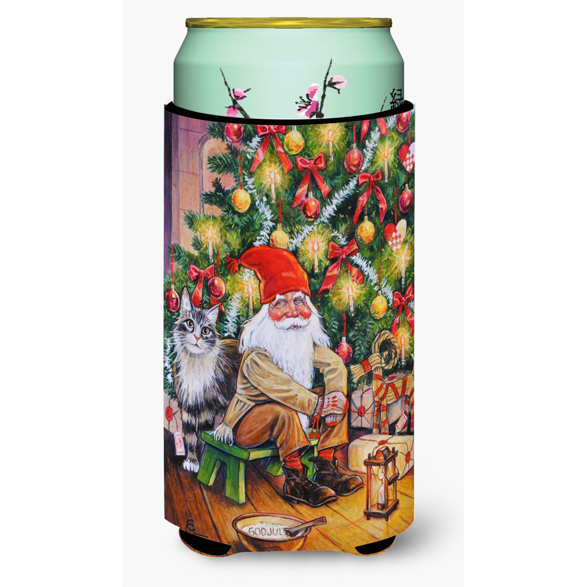 Caroline'S Treasures Christmas Gnome By The Tree Tall Boy Koozie Hugger, Multicolor