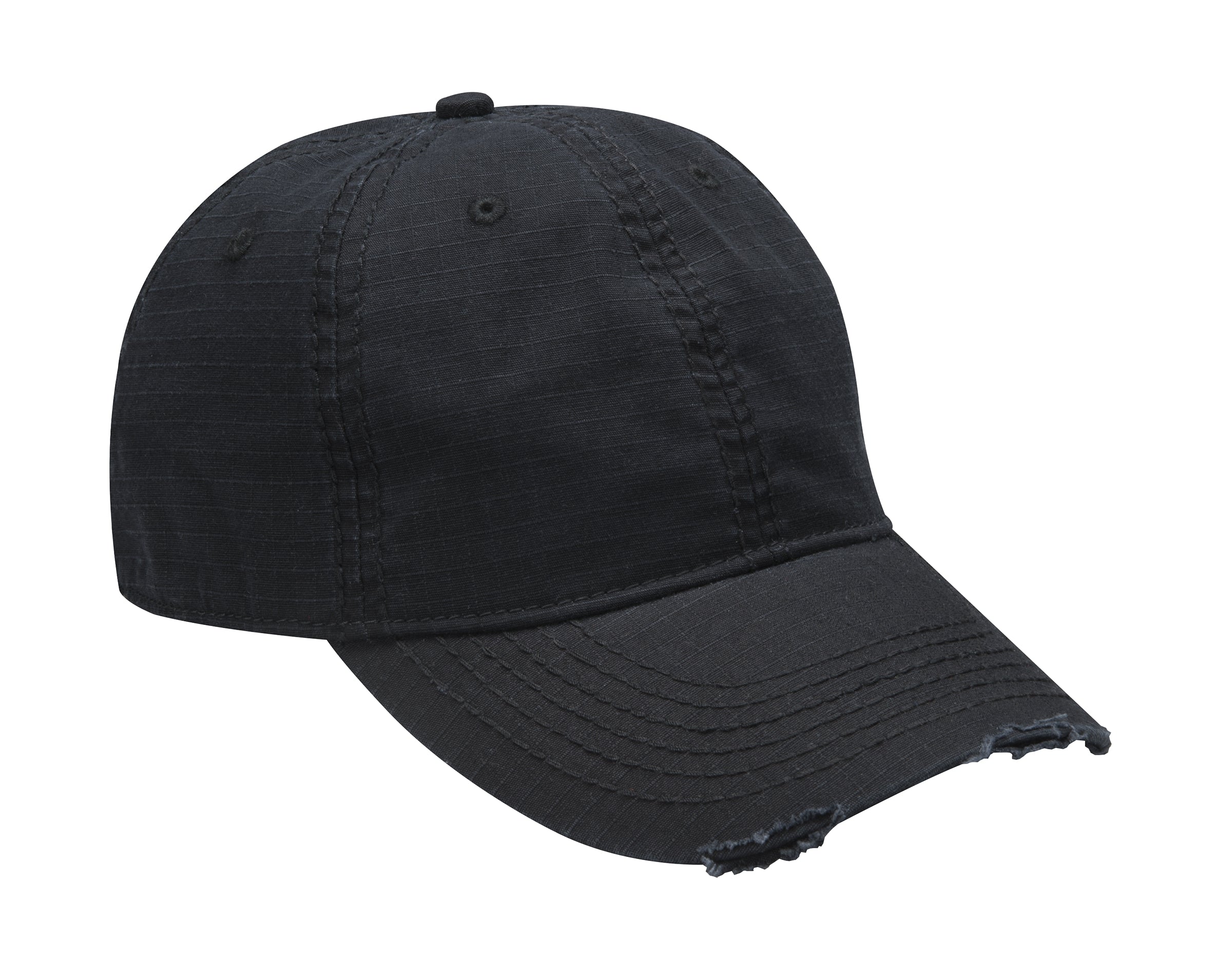 IM101 | IMAGE MAKER- Cotton Ripstop fabric, heavy enzyme wash, low profile, six panel, unstructured cap with distressed visor and self-fabric strap with silver grommet and buckle. - BLACK
