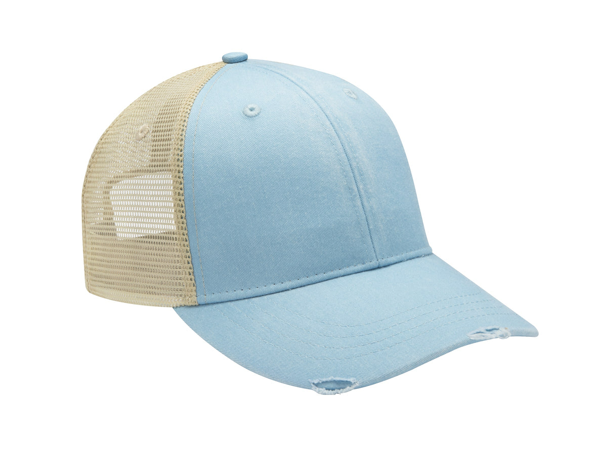 Ol102 | Ollie- Pigment Dyed, Garment Washed, Cotton, Twill, Six Panel, Structured, Mid-Crown Trucker Cap With Nylon Mesh Back Pa