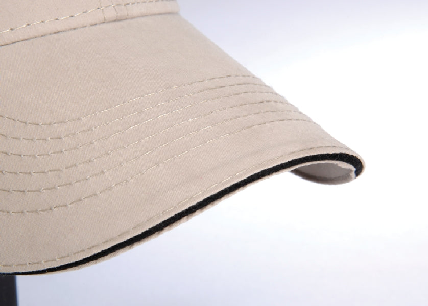 PE102 | PERFORMER- Polyester, moisture wicking, brushed microfiber, six panel, mid-crown, structured cap with contrast color sandwhich visor, Adams cool-crown mesh lining and self-fabric hook and loop closure. - KHAKI / BLACK