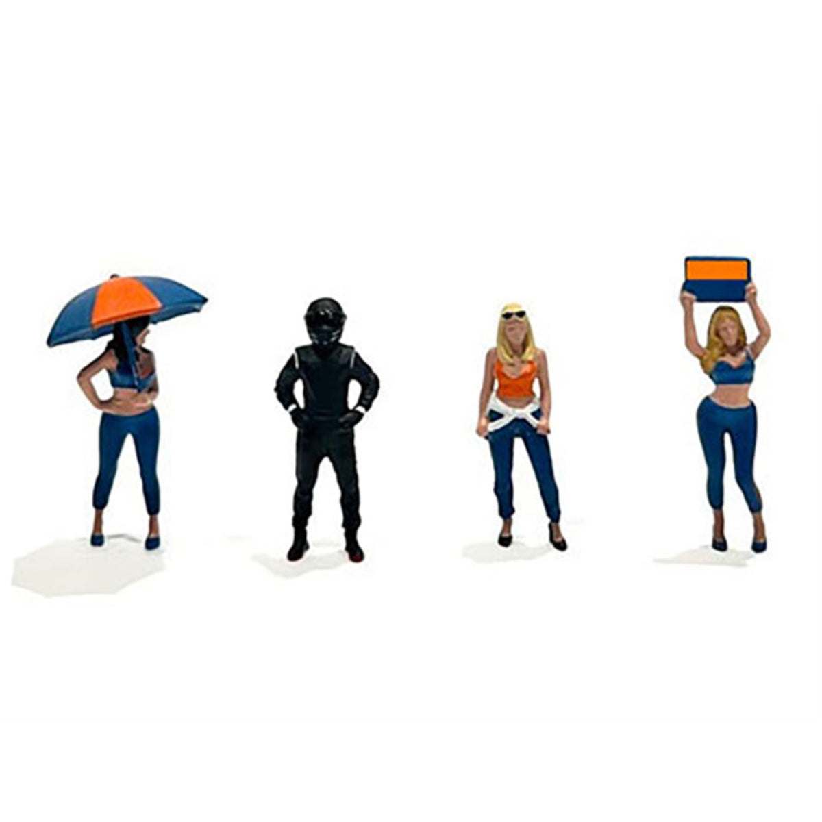 Grid Girls' 5 Piece Diecast Figure Set (4 People Figures 1 Umbrella) Limited Edition To 3600 Pieces Worldwide For 1/64 Scale Models By American Diorama