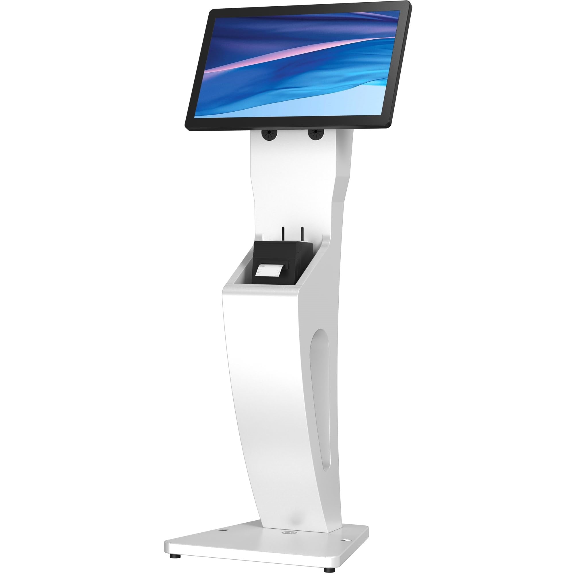 Sleek Floor Stand with Printer Slot for Touchscreen Monitors and Other Displays (White)