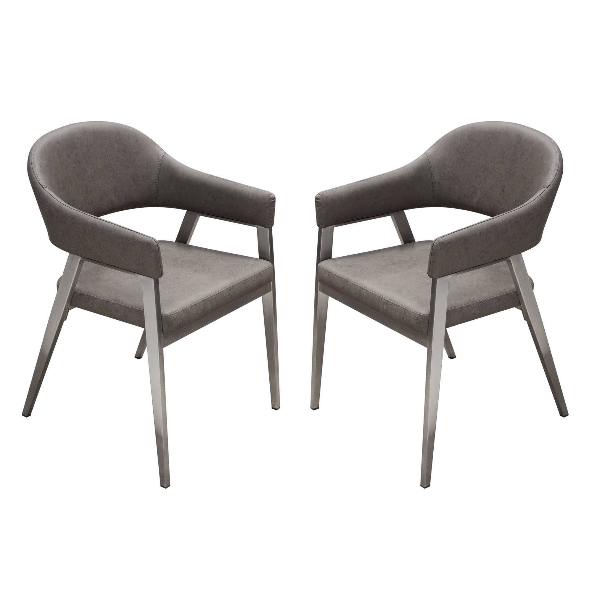 Adele Set Of Two Dining/Accent Chairs In Grey Leatherette W/ Brushed Stainless Steel Leg By Diamond Sofa