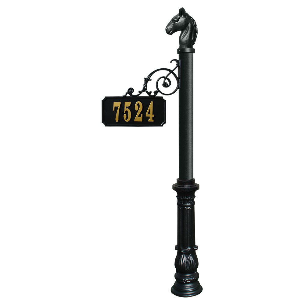 Scroll Mount Address Post With Decorative Ornate Base And Horsehead Finial