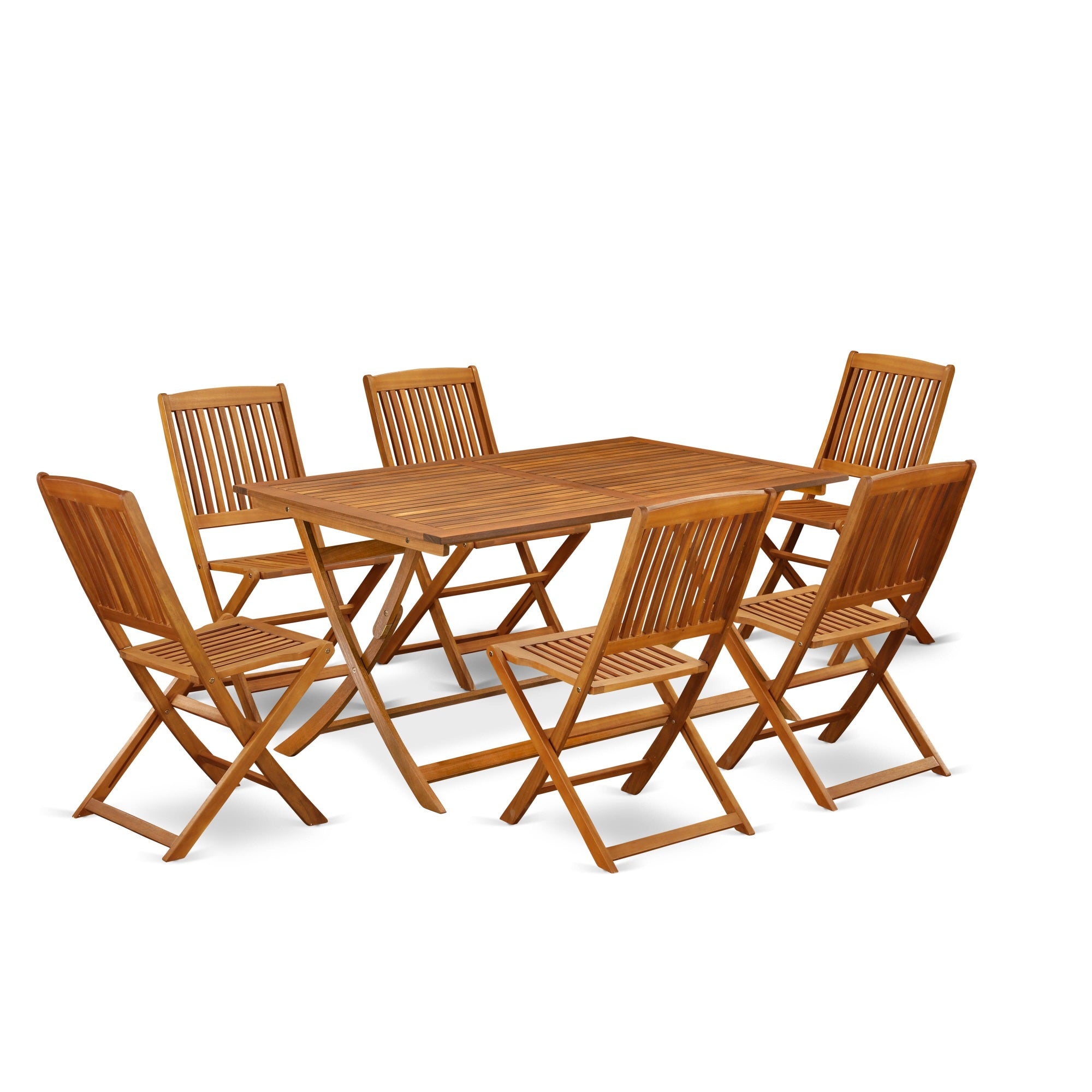 East West Furniture - Aecm7Cwna - 7 Piece Excellent Outdoor Patio Set- Great For The Shore, Camping, Picnics - Beautiful Wooden Folding Table With 6 Arms Less Outdoor Chairs- Natural Oil Finish