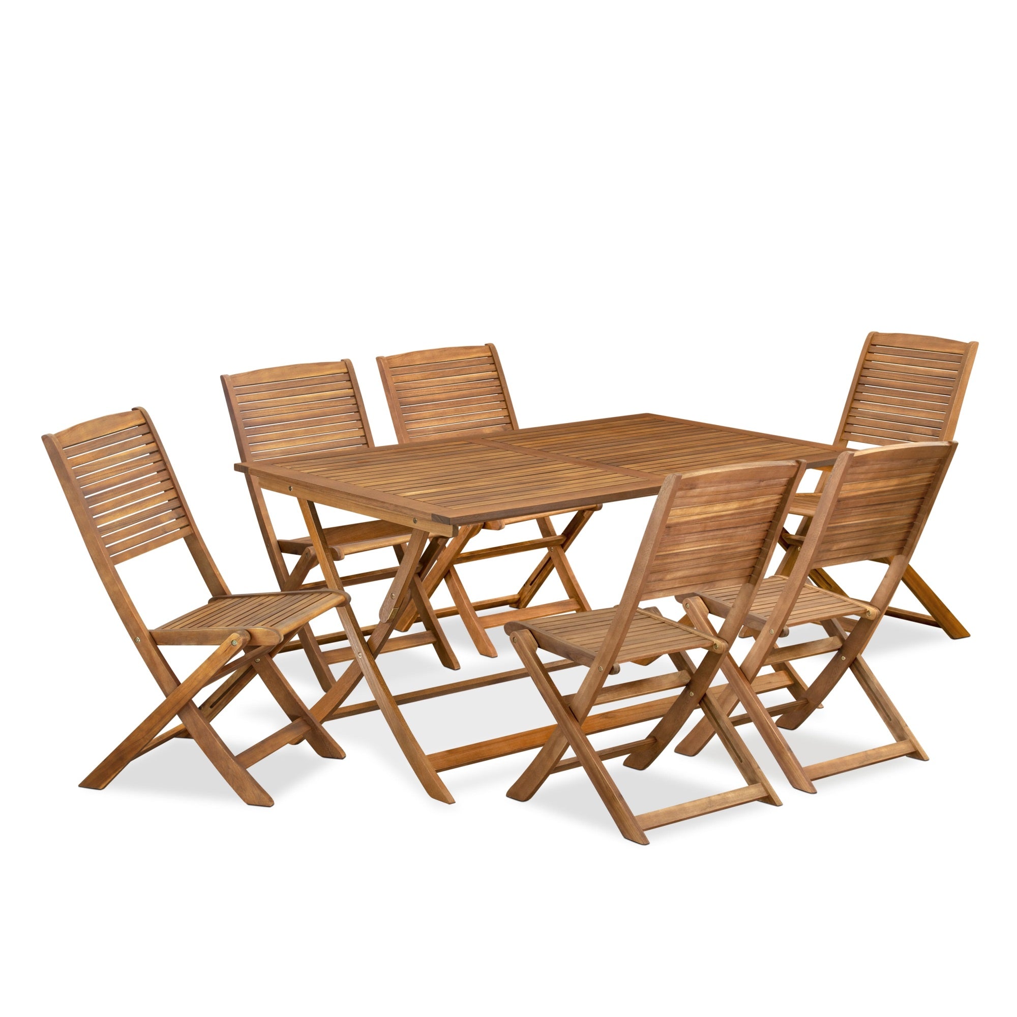 East West Furniture Aefm7Cwna 7 Piece Patio Dining Set Includes A Rectangle Outdoor Acacia Wood Table And 6 Folding Side Chairs, 36X60 Inch, Natural Oil