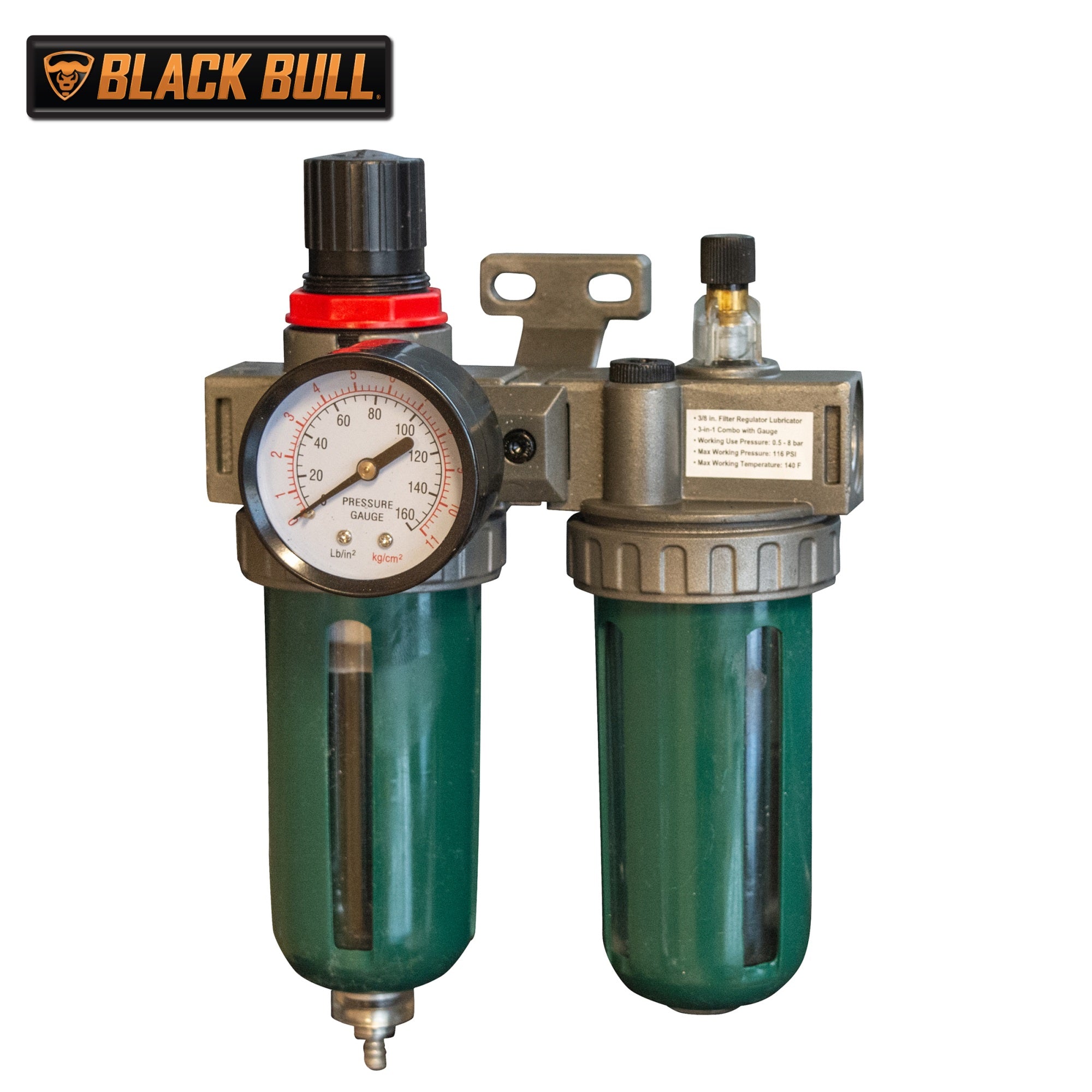 3/8 In. Filter Regulator Lubricator 3-In-1 Combo With Gauge