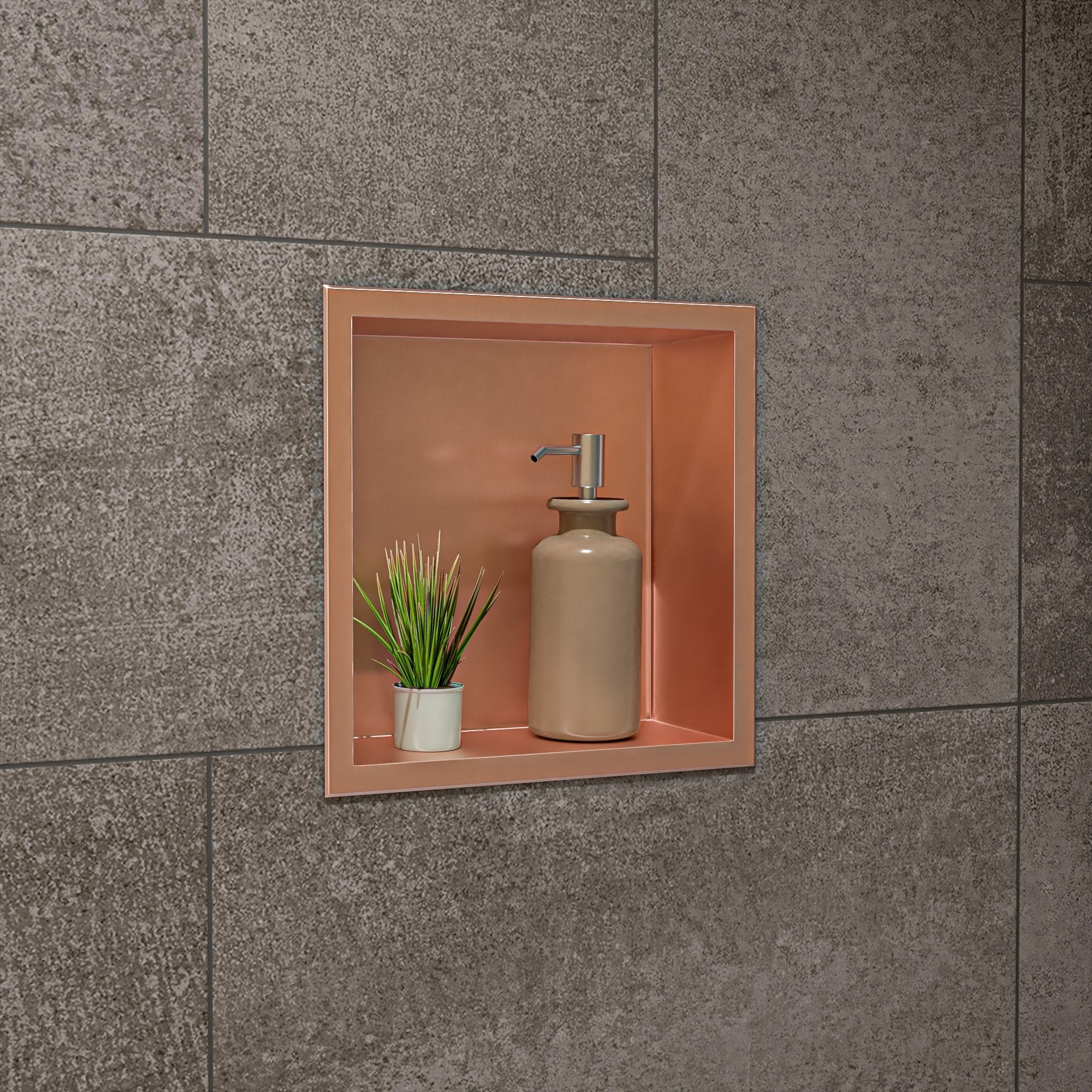 ALFI brand ABNP1212-BC 12″ x 12″ Brushed Copper PVD Stainless Steel Square Single Shelf Shower Niche