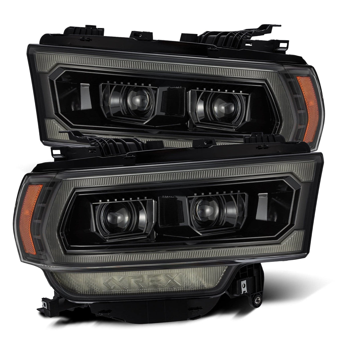 Alpharex 19-21 Ram 2500 Luxx Led Proj Headlights Plank Style Alpha Blk W/Activ Light/Seq Signal/Drl
