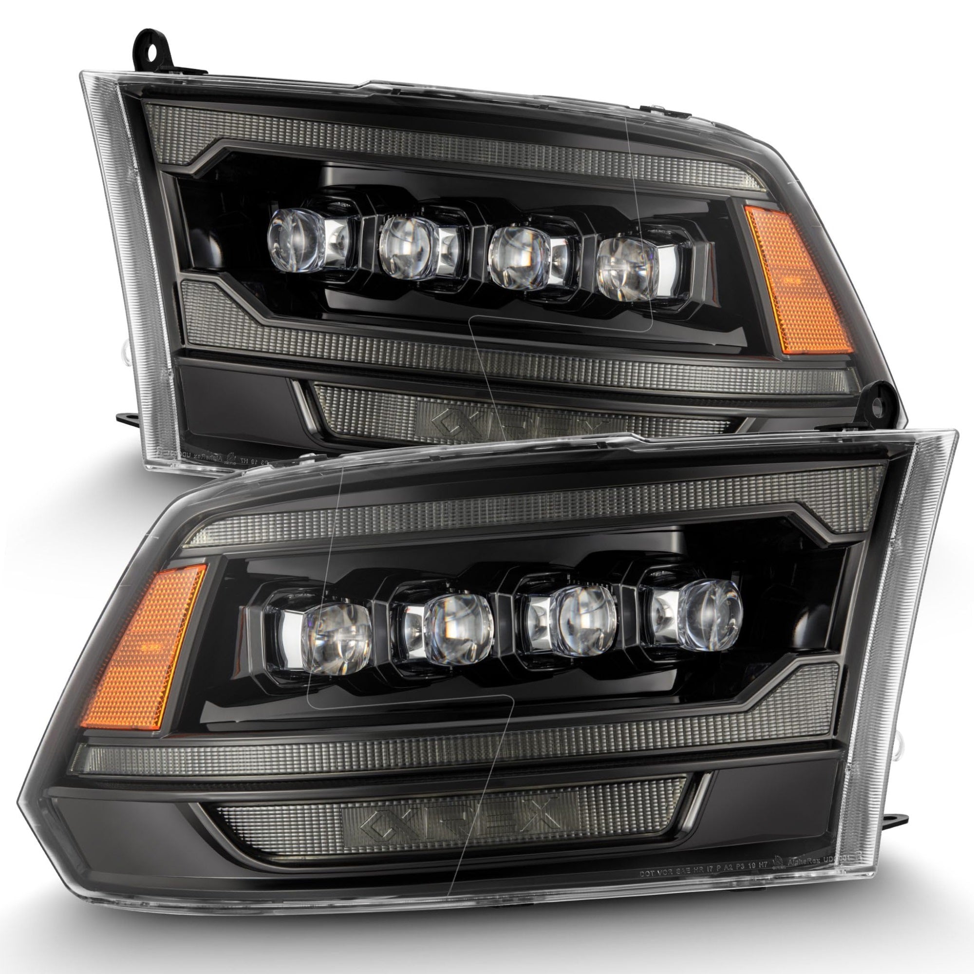 Alpharex 09-18 Ram 2500 Nova Led Proj Headlights Plank Style Alpha Blk W/Activ Light/Seq Signal/Drl