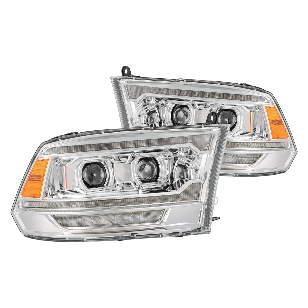 Alpharex 09-18 Dodge Ram 2500 Luxx Led Proj Headlights Plank Style Chrm W/Activ Light/Seq Signal/Drl