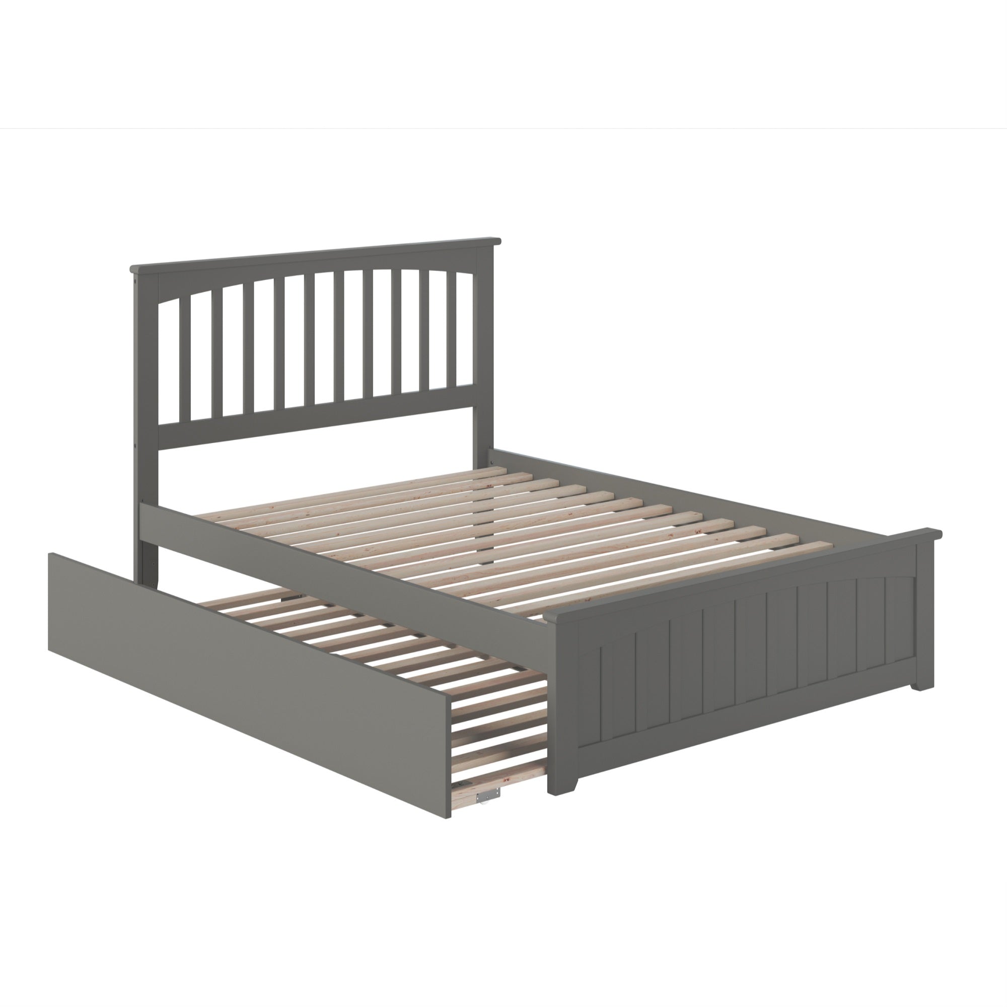 Mission Full Platform Bed with Matching Foot Board with Twin Size Urban Trundle Bed in Grey