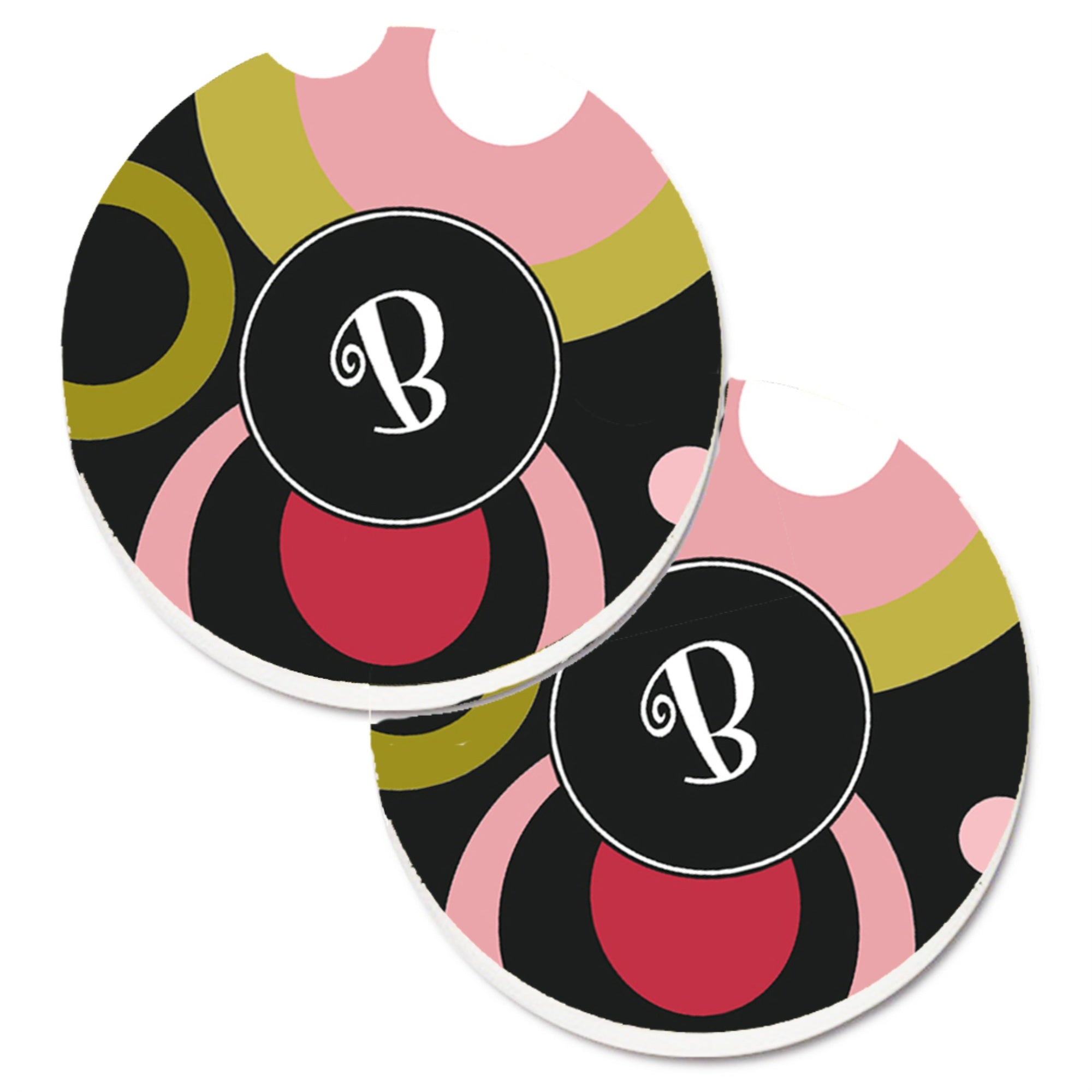 Caroline'S Treasures Letter B Monogram - Retro In Black Set Of 2 Cup Holder Car Coasters Am1001-Bcarc, 2.56, Multicolor