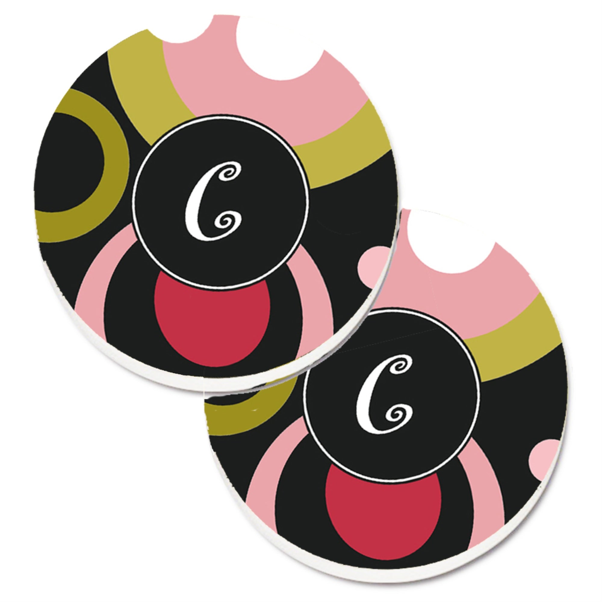 Caroline'S Treasures Letter C Monogram - Retro In Black Set Of 2 Cup Holder Car Coasters Am1001-Ccarc, 2.56, Multicolor