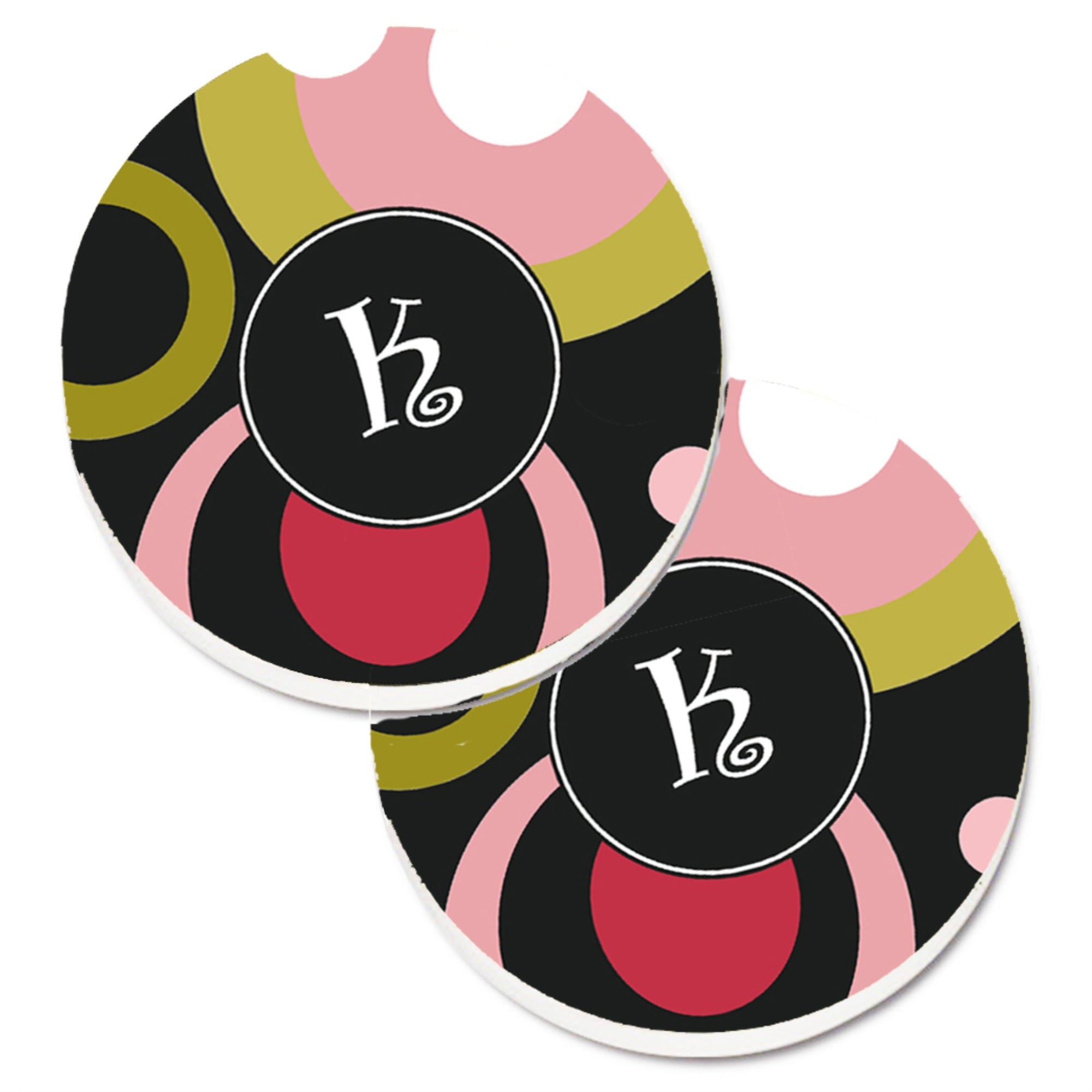 Caroline'S Treasures Letter K Monogram - Retro In Black Set Of 2 Cup Holder Car Coasters Am1001-Kcarc, 2.56, Multicolor