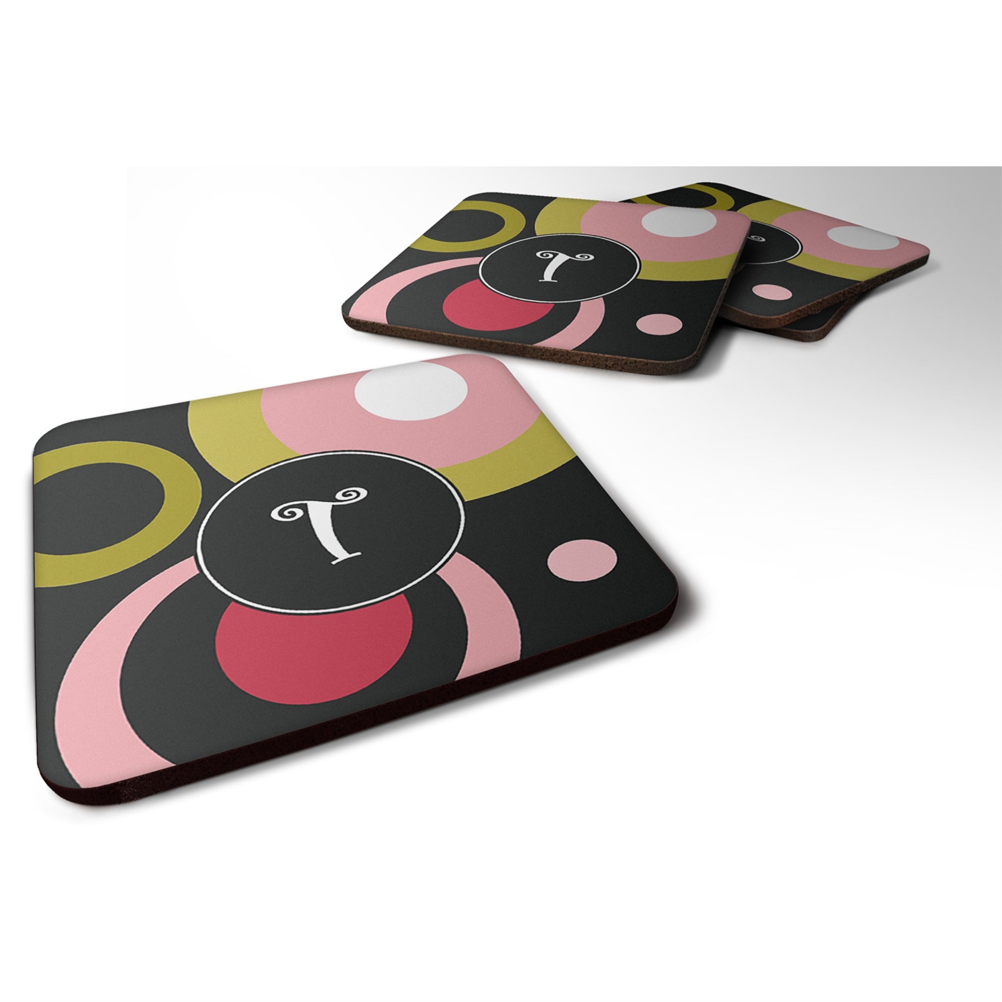 Caroline'S Treasures Am1001-Tfc Monogram-Retro In Black Foam Coasters (Set Of 4), 3.5 H X 3.5 W, Multicolor