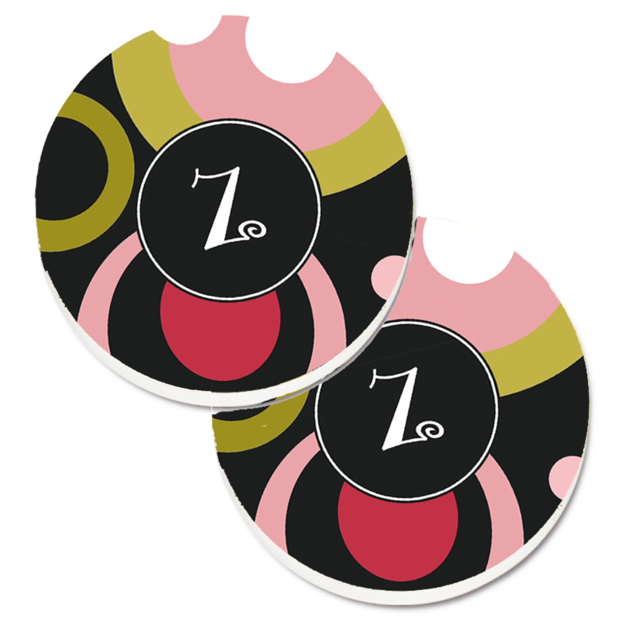 Caroline'S Treasures Letter Z Monogram - Retro In Black Set Of 2 Cup Holder Car Coasters Am1001-Zcarc, 2.56, Multicolor
