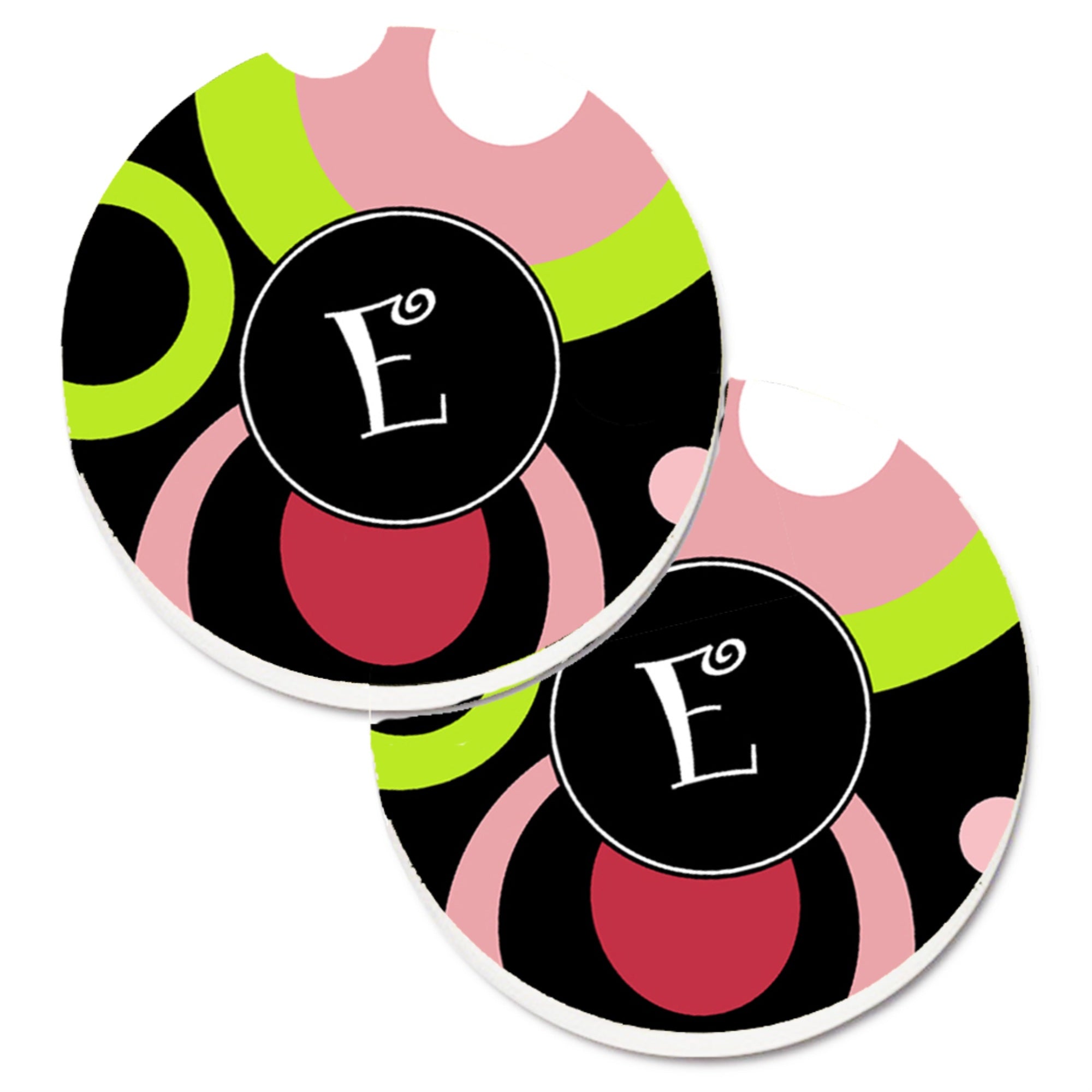 Caroline'S Treasures Letter E Monogram - Retro In Black Set Of 2 Cup Holder Car Coasters Am1002-Ecarc, 2.56, Multicolor