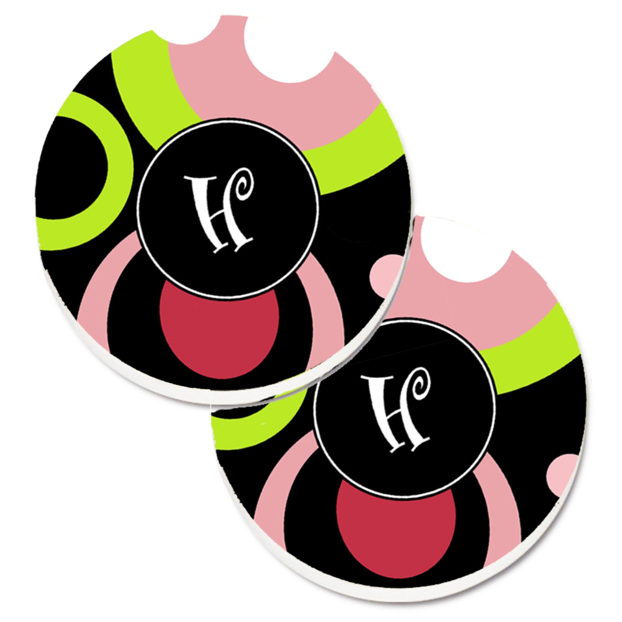 Caroline'S Treasures Letter H Monogram - Retro In Black Set Of 2 Cup Holder Car Coasters Am1002-Hcarc, 2.56, Multicolor