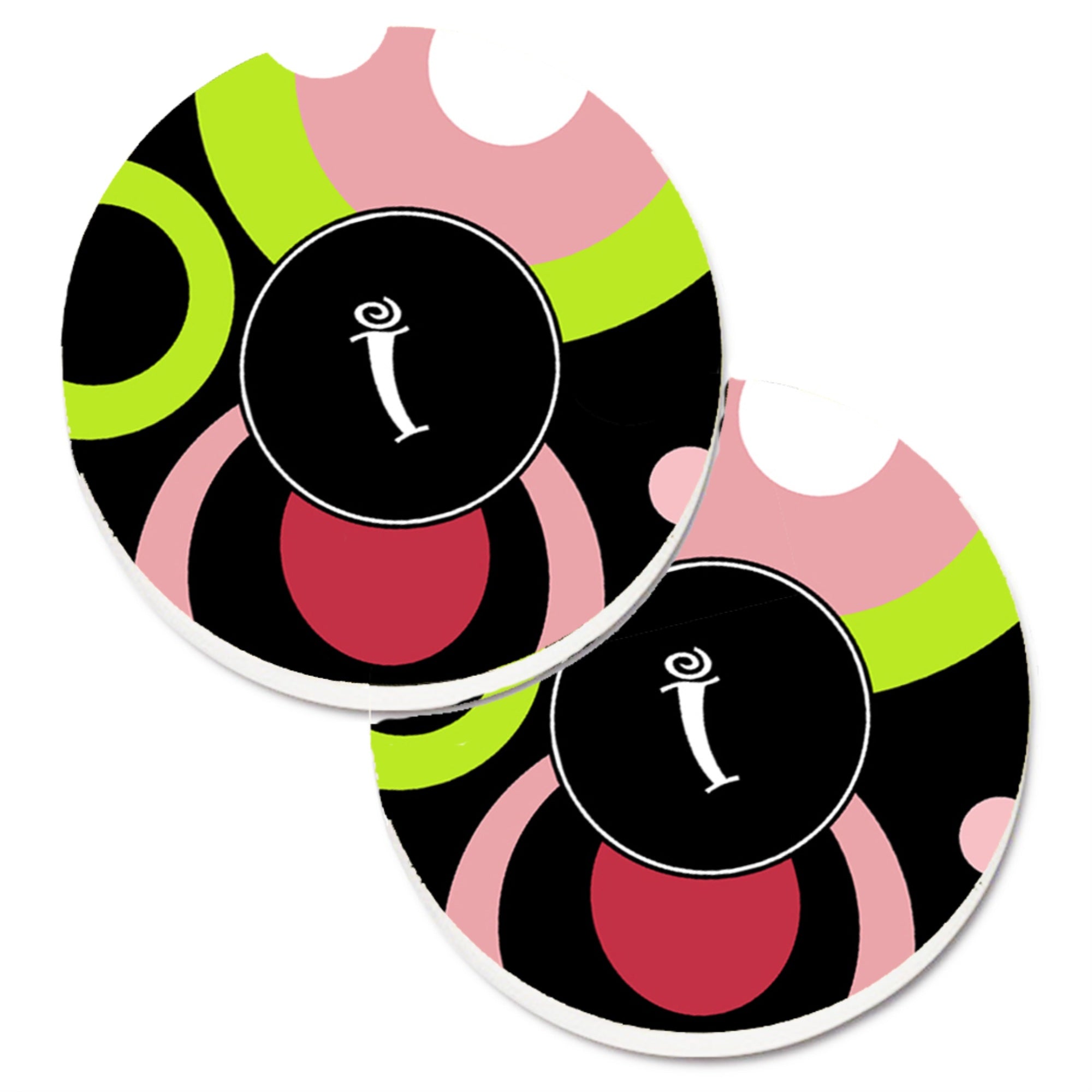 Caroline'S Treasures Letter I Monogram - Retro In Black Set Of 2 Cup Holder Car Coasters Am1002-Icarc, 2.56, Multicolor