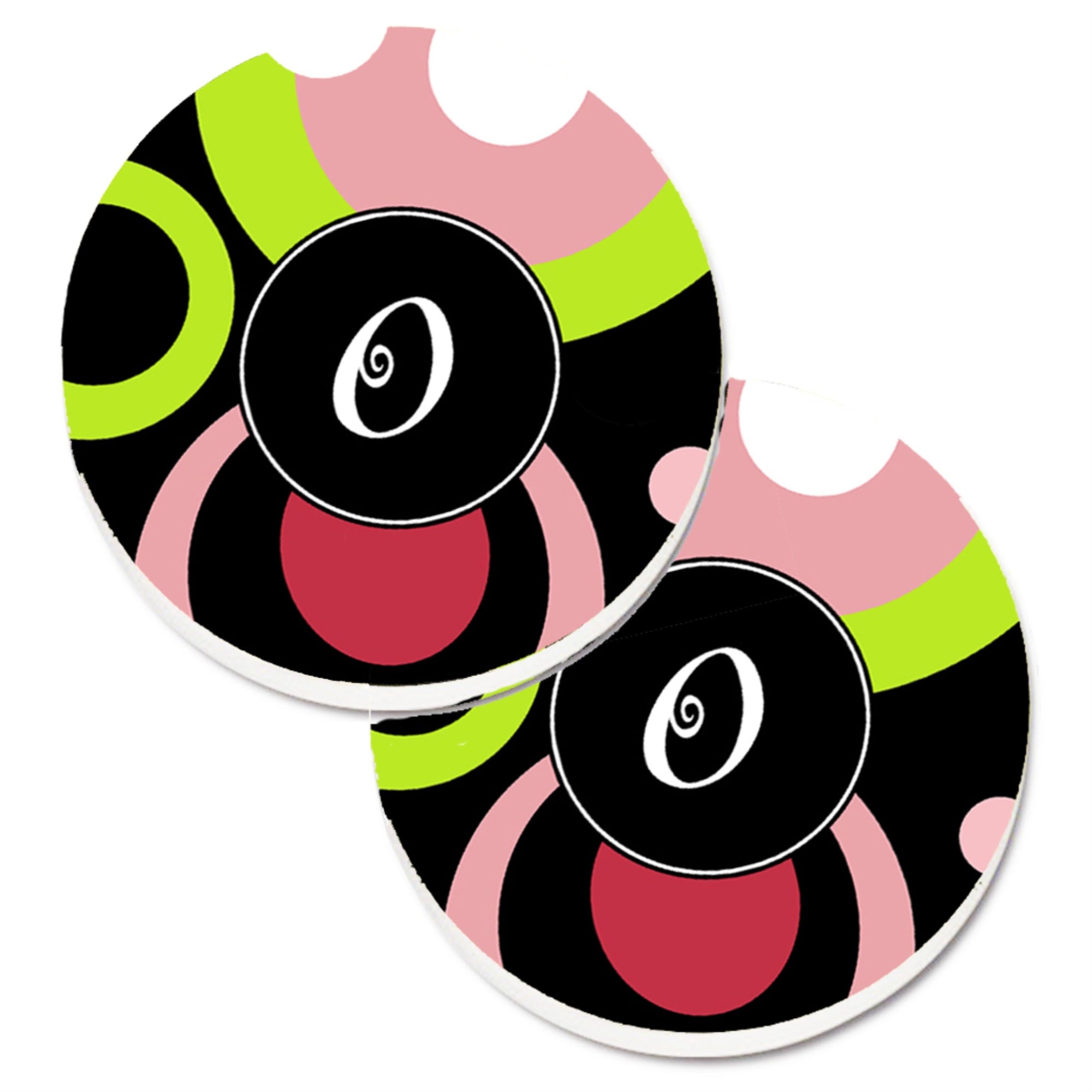 Caroline'S Treasures Letter O Monogram - Retro In Black Set Of 2 Cup Holder Car Coasters Am1002-Ocarc, 2.56, Multicolor
