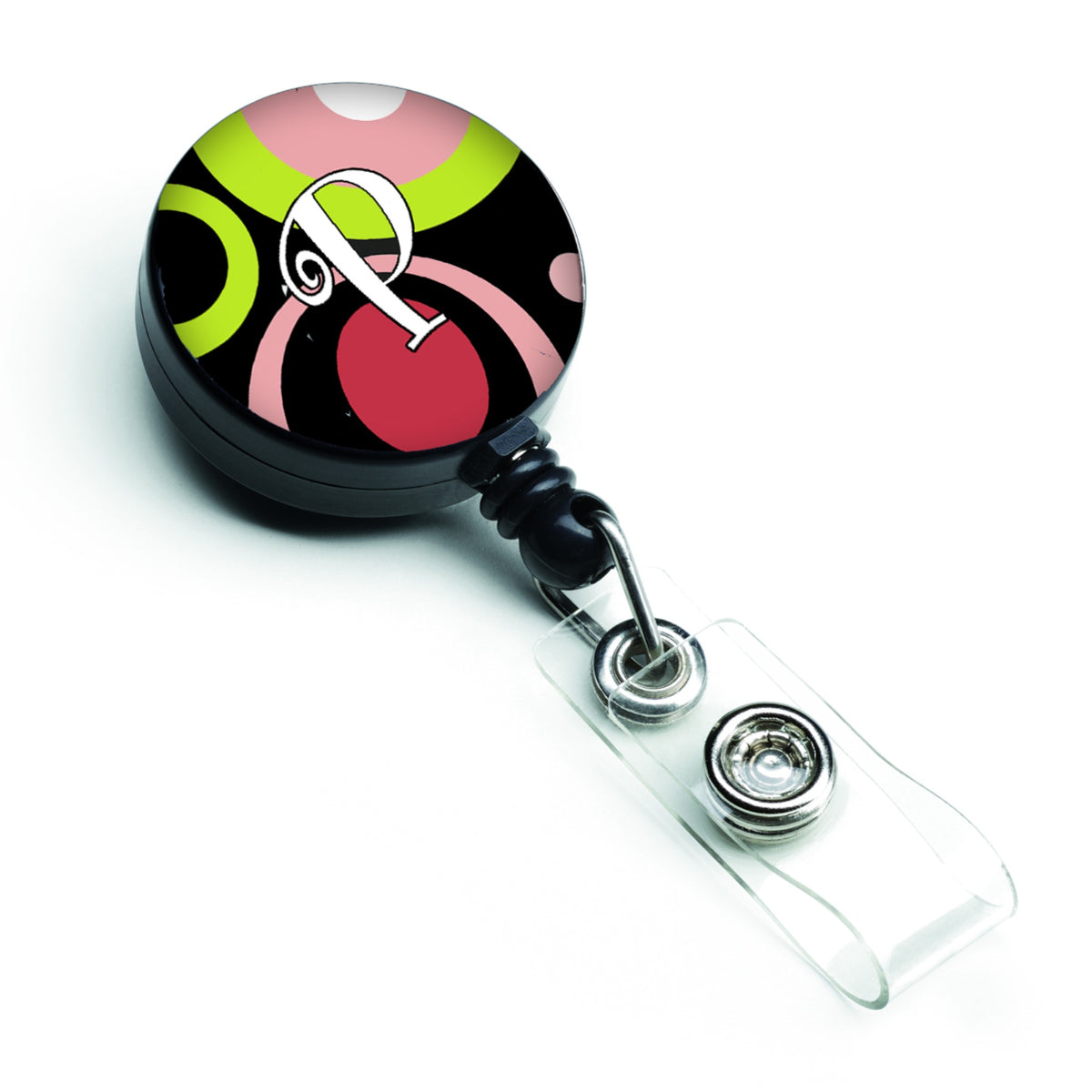 Caroline'S Treasures Letter P Monogram, Retro In Black Retractable Badge Reel, Multicolor (Am1002-Pbr)