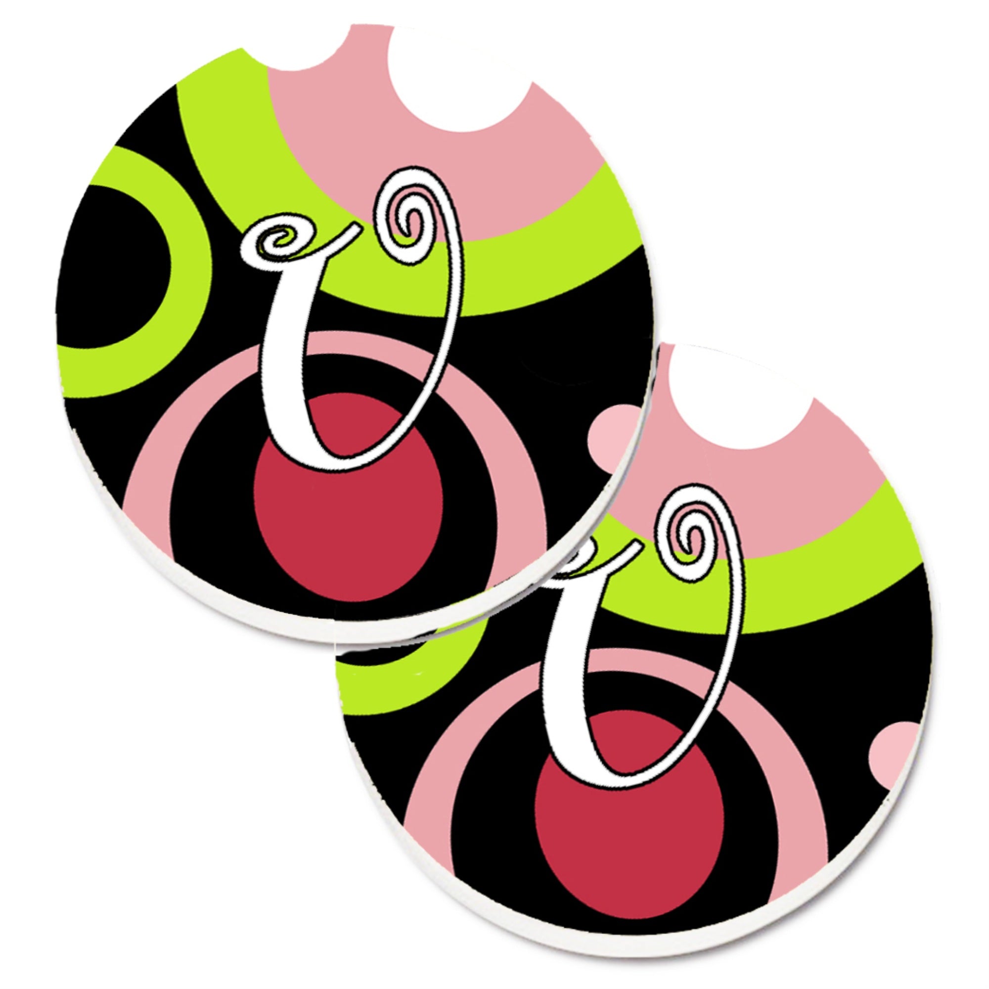 Caroline'S Treasures Letter U Monogram - Retro In Black Set Of 2 Cup Holder Car Coasters Am1002-Ucarc, 2.56, Multicolor
