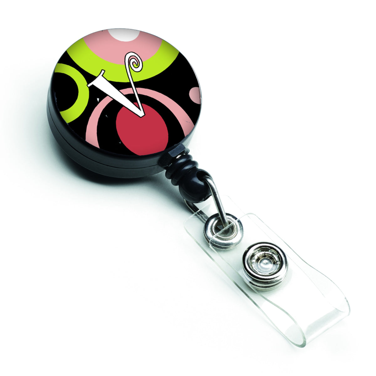 Caroline'S Treasures Letter V Monogram, Retro In Black Retractable Badge Reel, Multicolor (Am1002-Vbr)