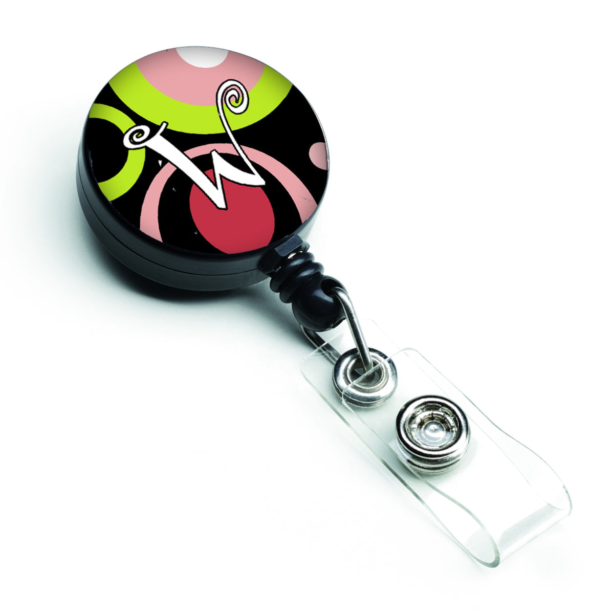 Caroline'S Treasures Letter W Monogram, Retro In Black Retractable Badge Reel, Multicolor (Am1002-Wbr)