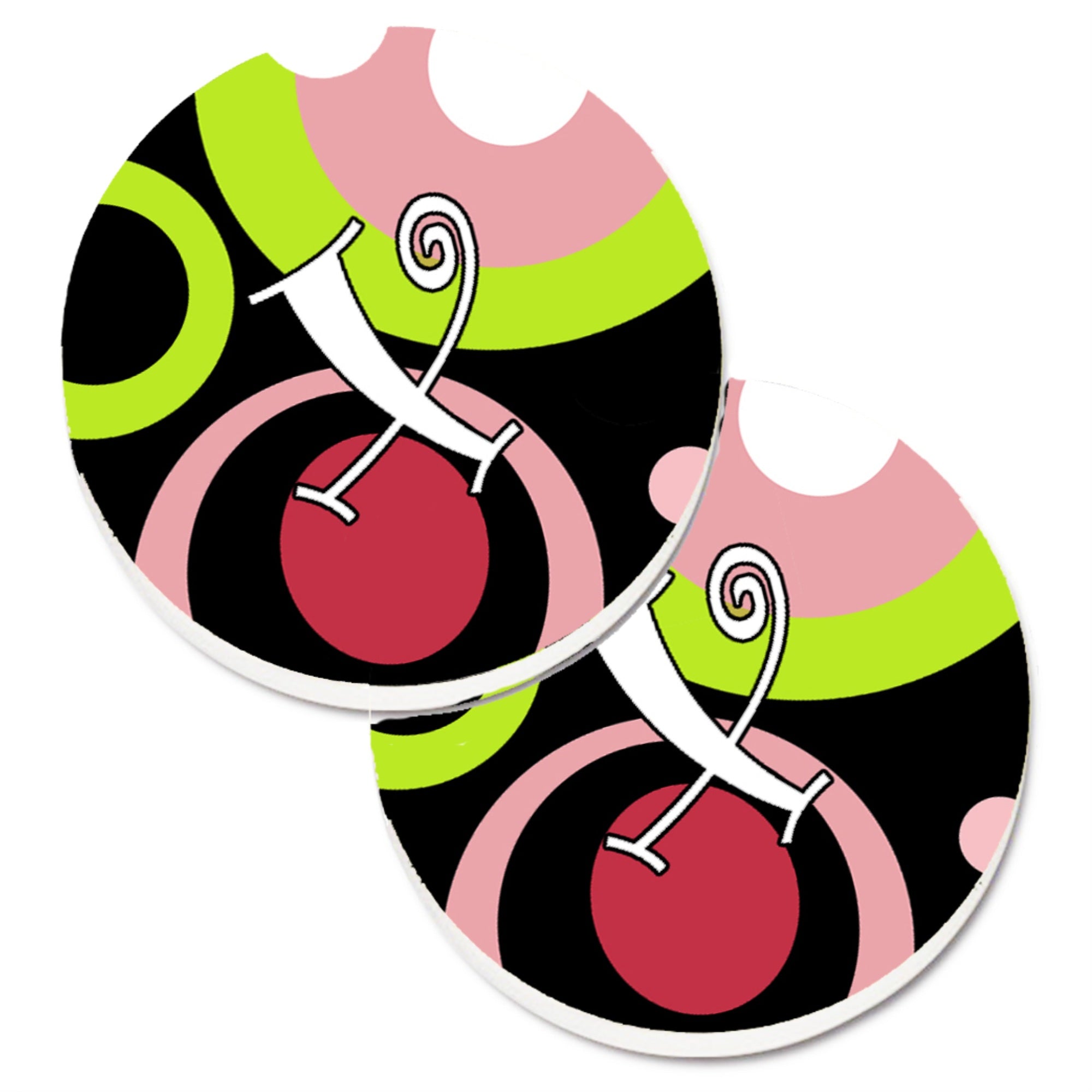 Caroline'S Treasures Letter X Monogram - Retro In Black Set Of 2 Cup Holder Car Coasters Am1002-Xcarc, 2.56, Multicolor