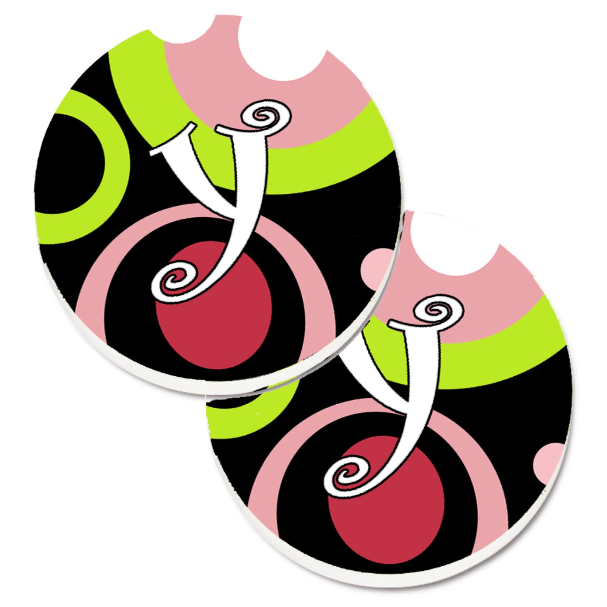 Caroline'S Treasures Letter Y Monogram - Retro In Black Set Of 2 Cup Holder Car Coasters Am1002-Ycarc, 2.56, Multicolor
