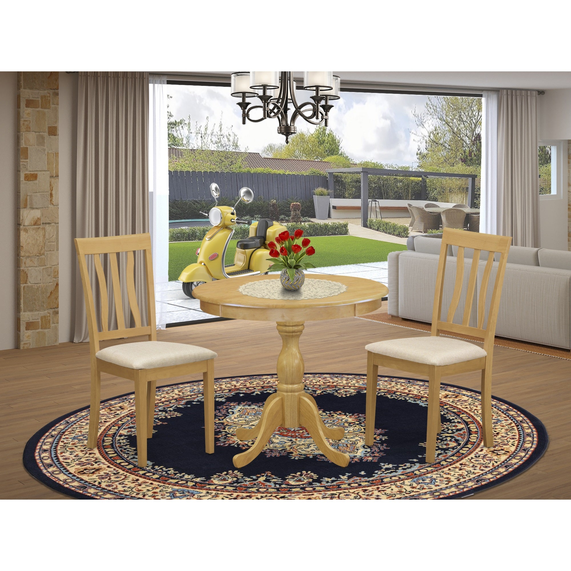 East West Furniture Aman3-Oak-C 3 Piece Dining Table Set Consists Of 1 Wooden Dining Table And 2 Oak Linen Fabric Dining Chairs With Slatted Back - Oak Finish