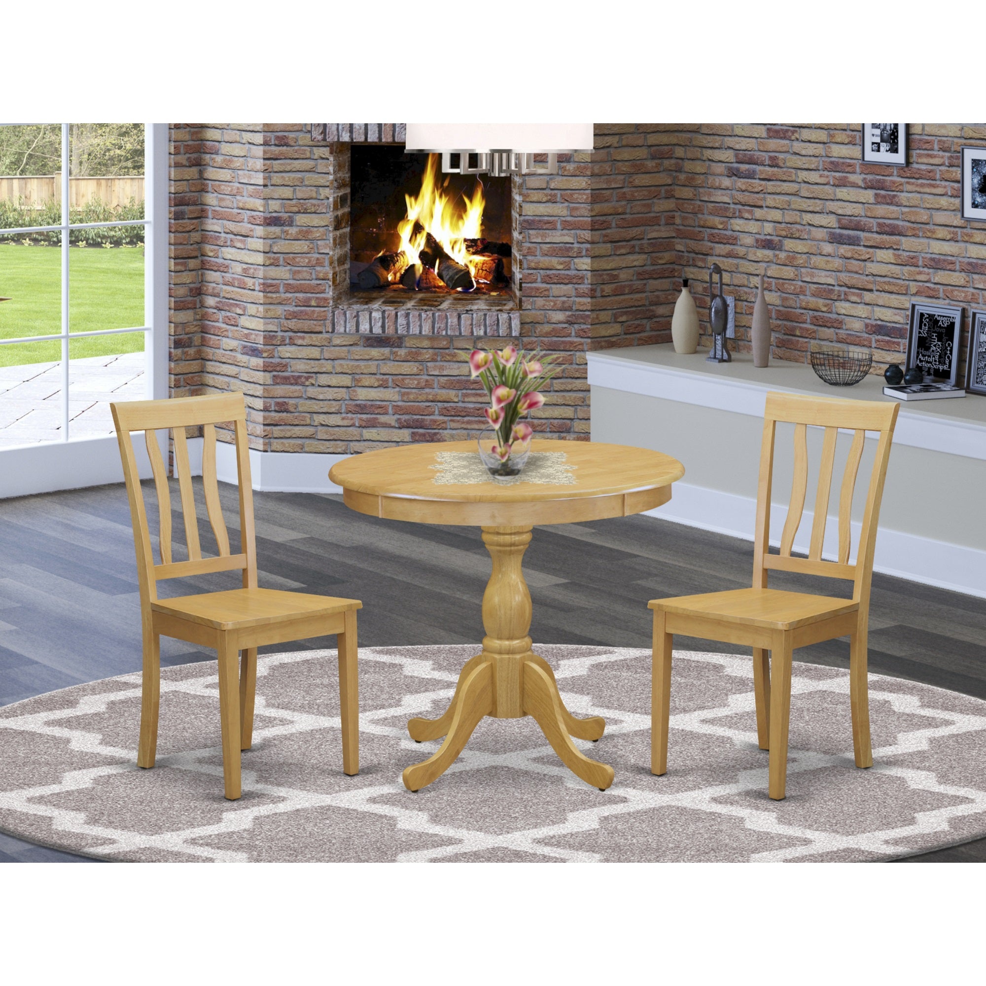 East West Furniture Aman3-Oak-W 3 Piece Dinning Room Table Set Contains 1 Wooden Dining Table And 2 Oak Mid Century Dining Room Chairs With Slatted Back - Oak Finish