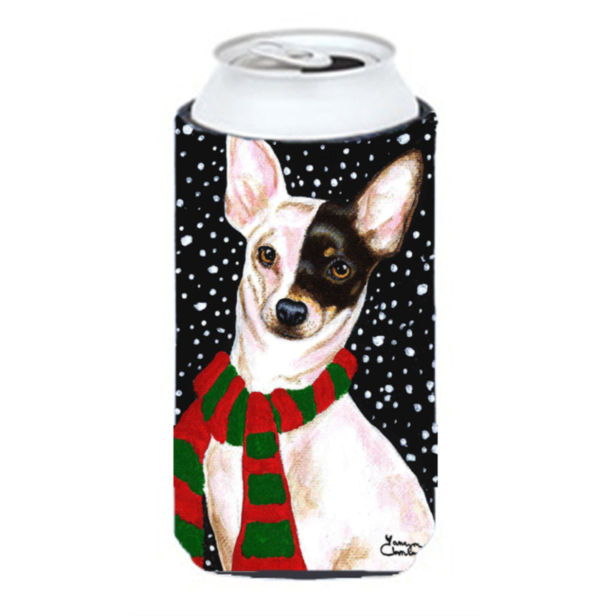 Caroline'S Treasures Snowy Chihuahua Tall Boy Koozie Hugger, Multicolor