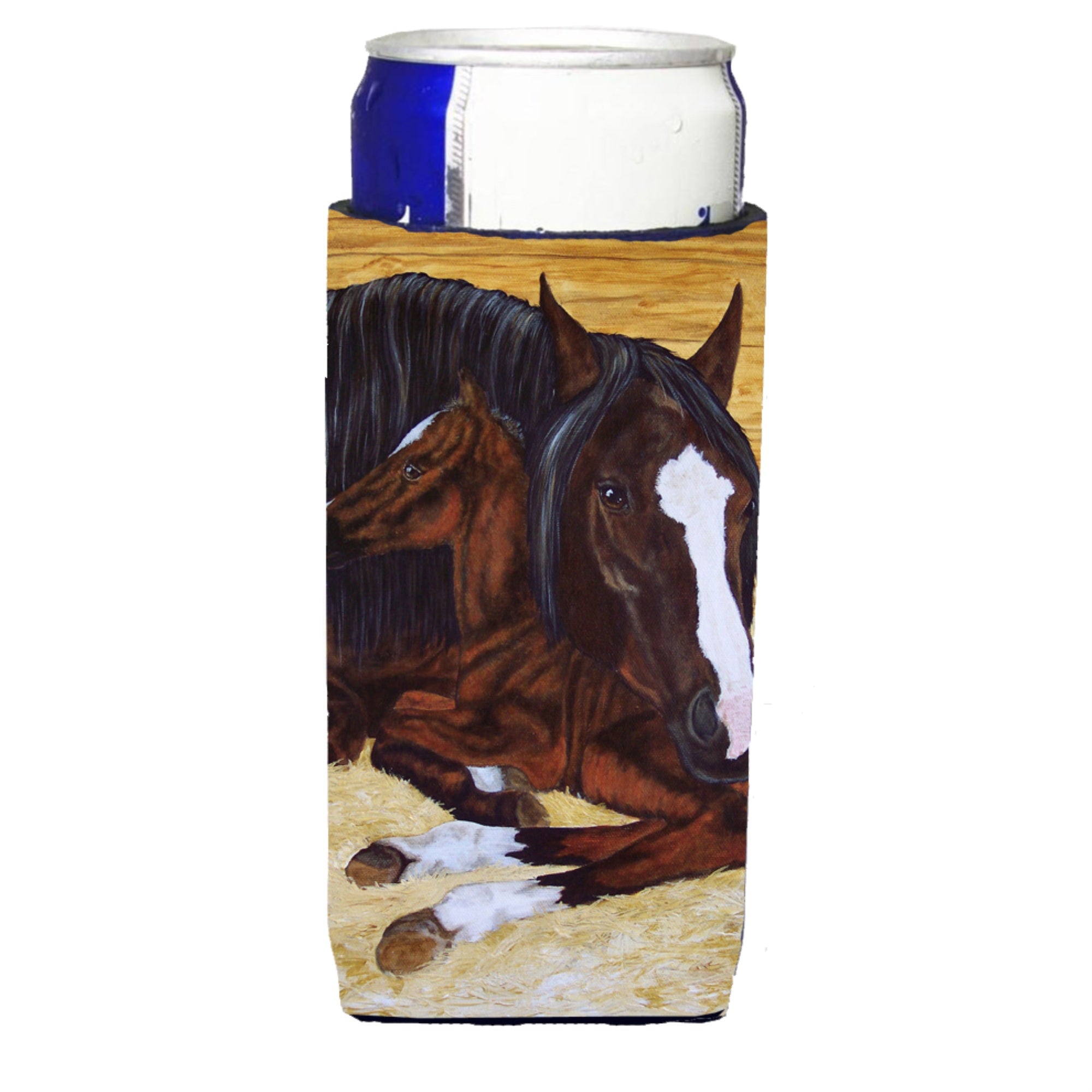 Caroline'S Treasures Bay Mare Foal Horse Michelob Ultra Koozies For Slim Cans, Multicolor