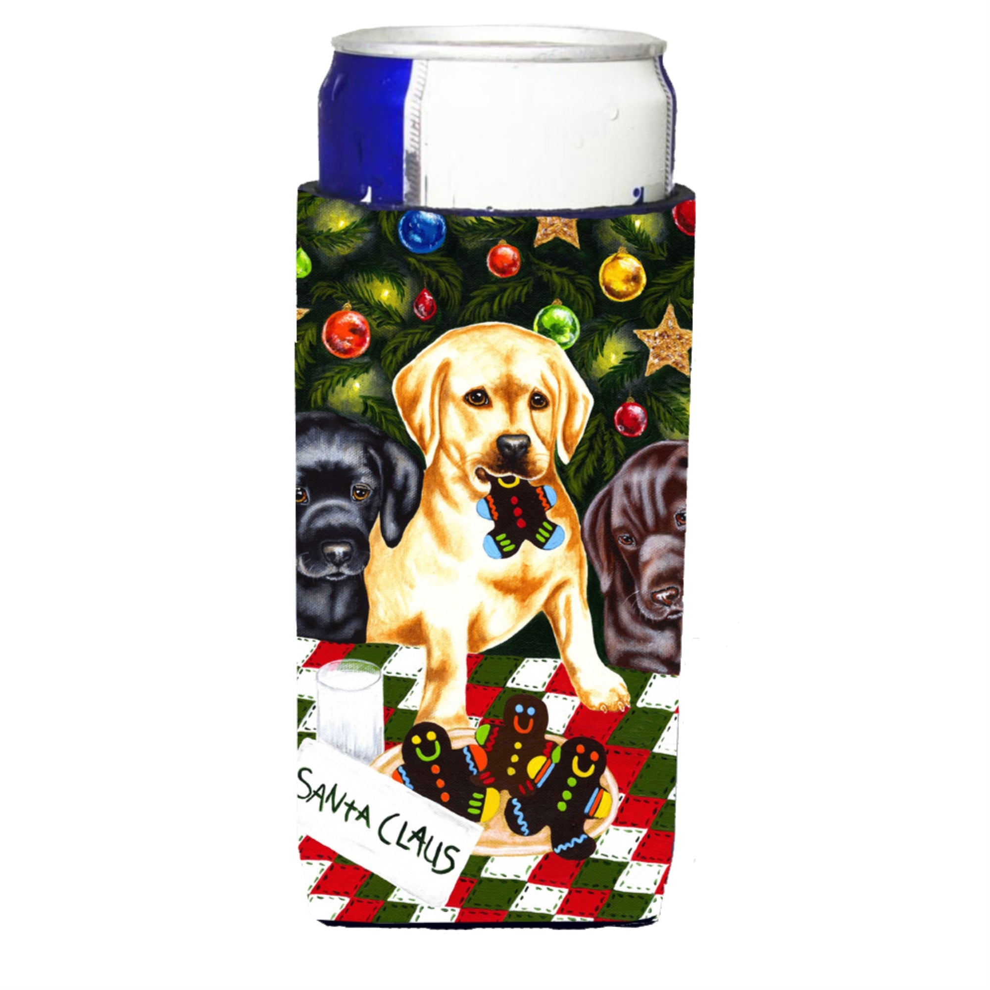 Caroline'S Treasures Santa'S Helpers In Christmas Stockings Labrador Michelob Ultra Koozies For Slim Cans, Multicolor