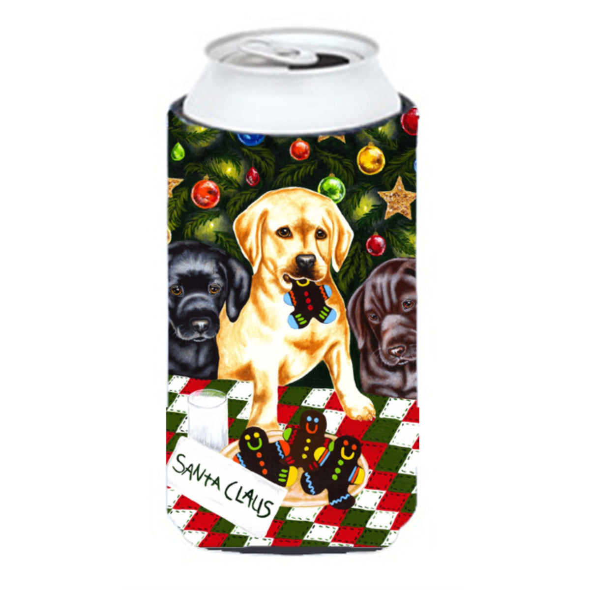 Caroline'S Treasures Santa'S Helpers In Christmas Stockings Labrador Tall Boy Koozie Hugger, Multicolor