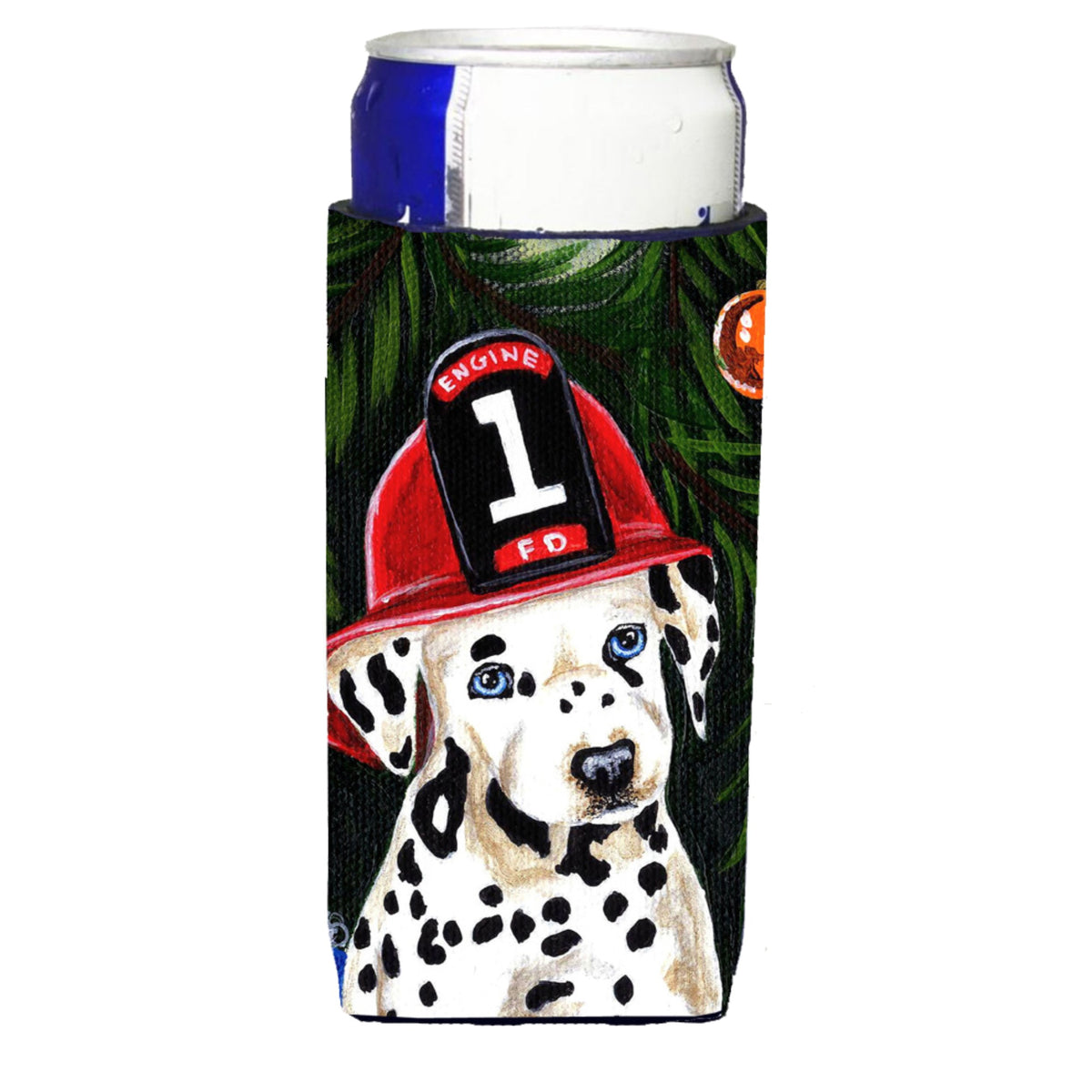 Caroline'S Treasures Fire Fighter Christmas Dalmatian Michelob Ultra Koozies For Slim Cans, Multicolor