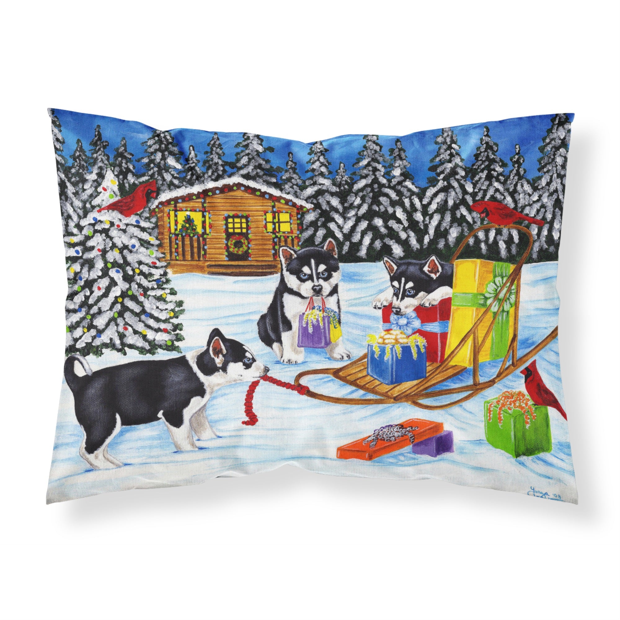 Caroline'S Treasures Christmas Mush Siberian Husky Fabric Standard Pillowcase Amb1318Pillowcase, Multicolor