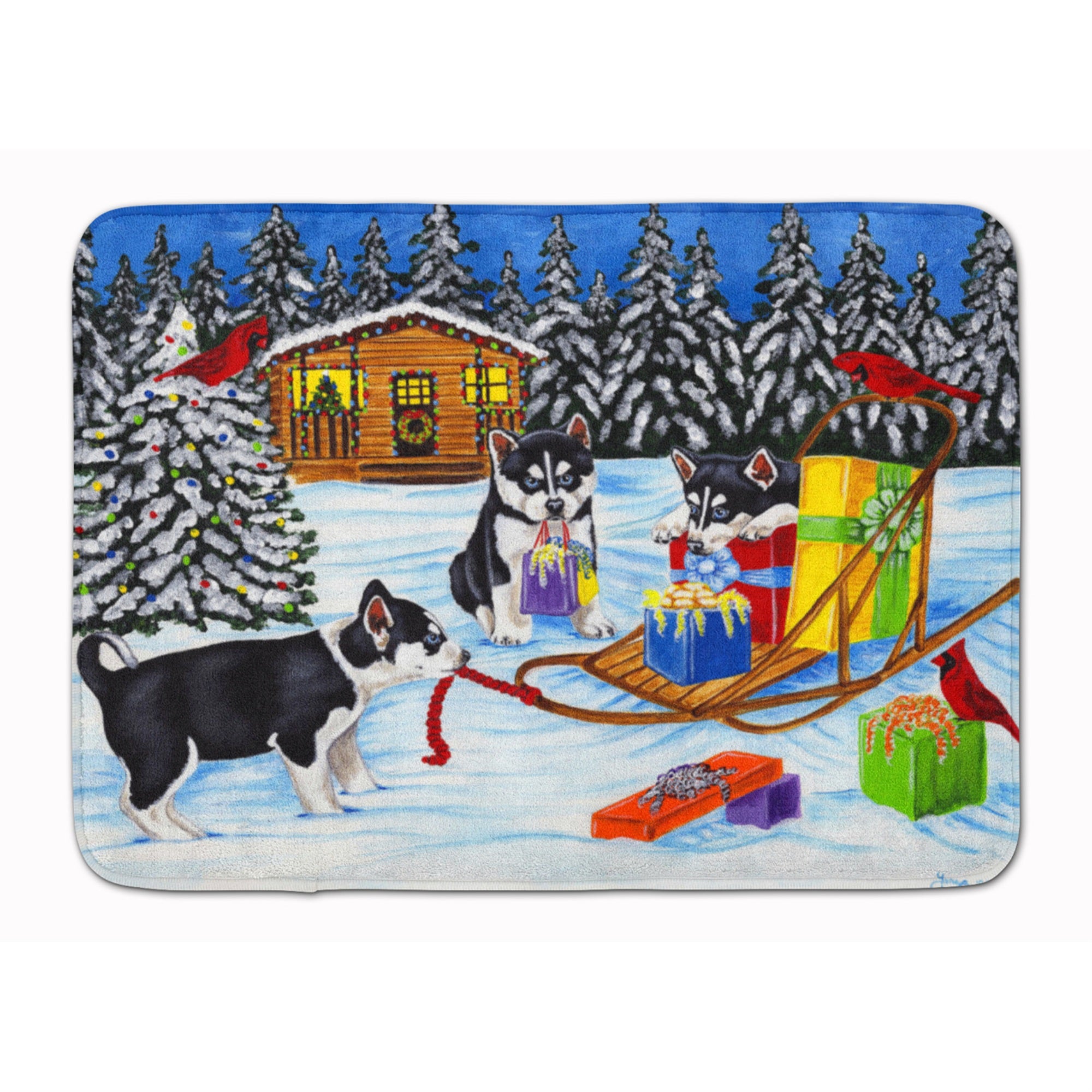 Caroline'S Treasures Christmas Mush Siberian Husky Floor Mat, 19 X 27, Multicolor