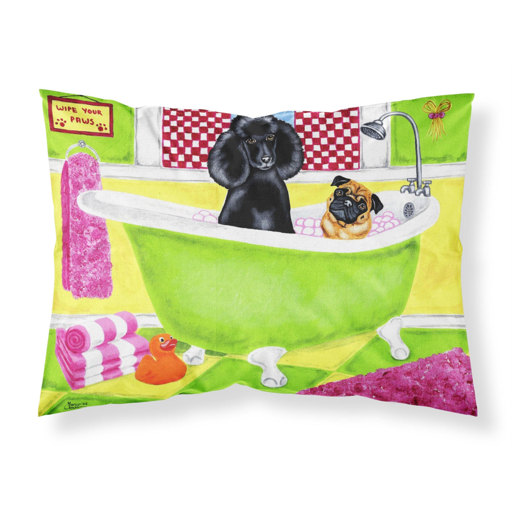 Caroline'S Treasures Tub For Two With Poodle And Pug Fabric Standard Pillowcase Amb1335Pillowcase, Multicolor