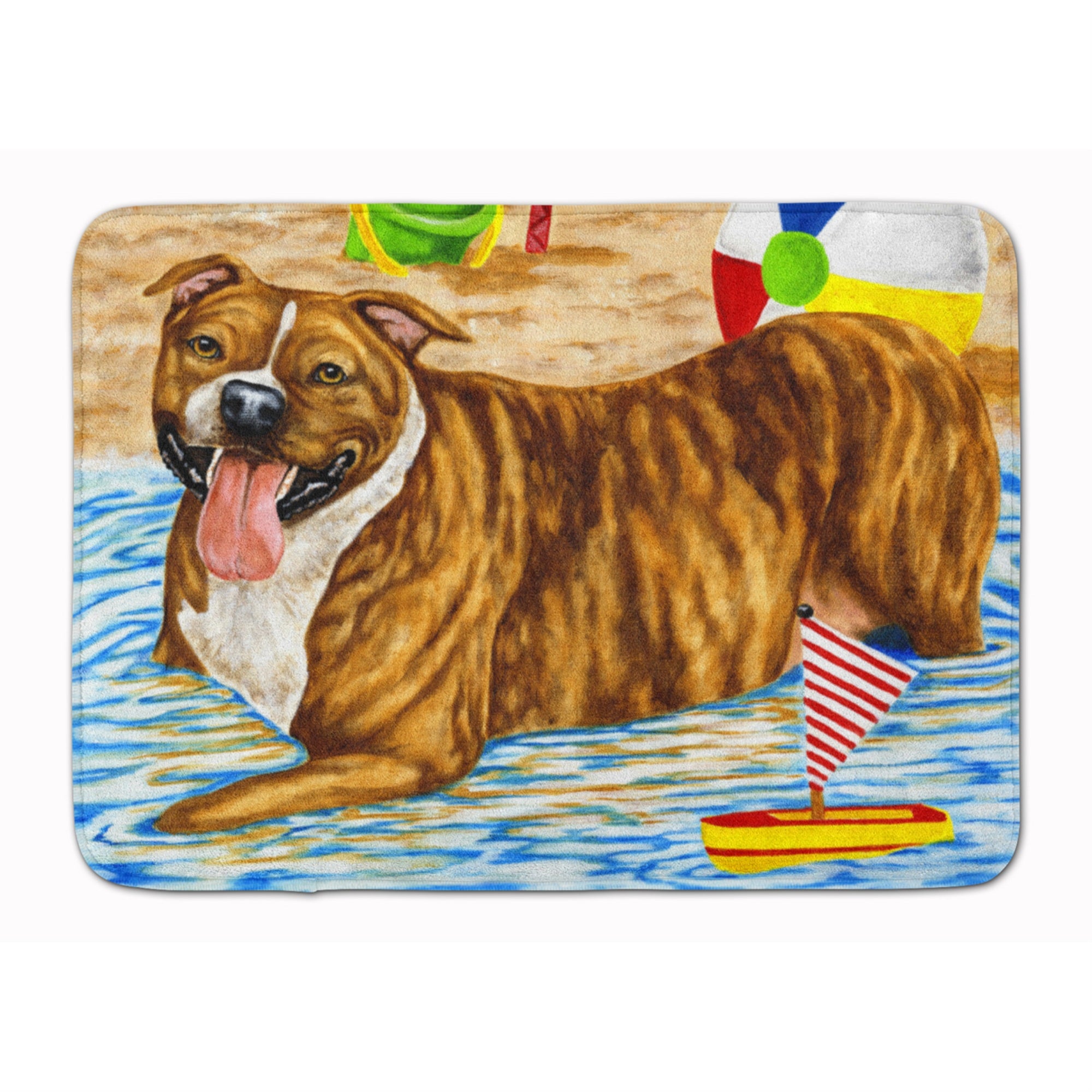 Caroline'S Treasures Beach Bum Staffie Floor Mat, 19 X 27, Multicolor