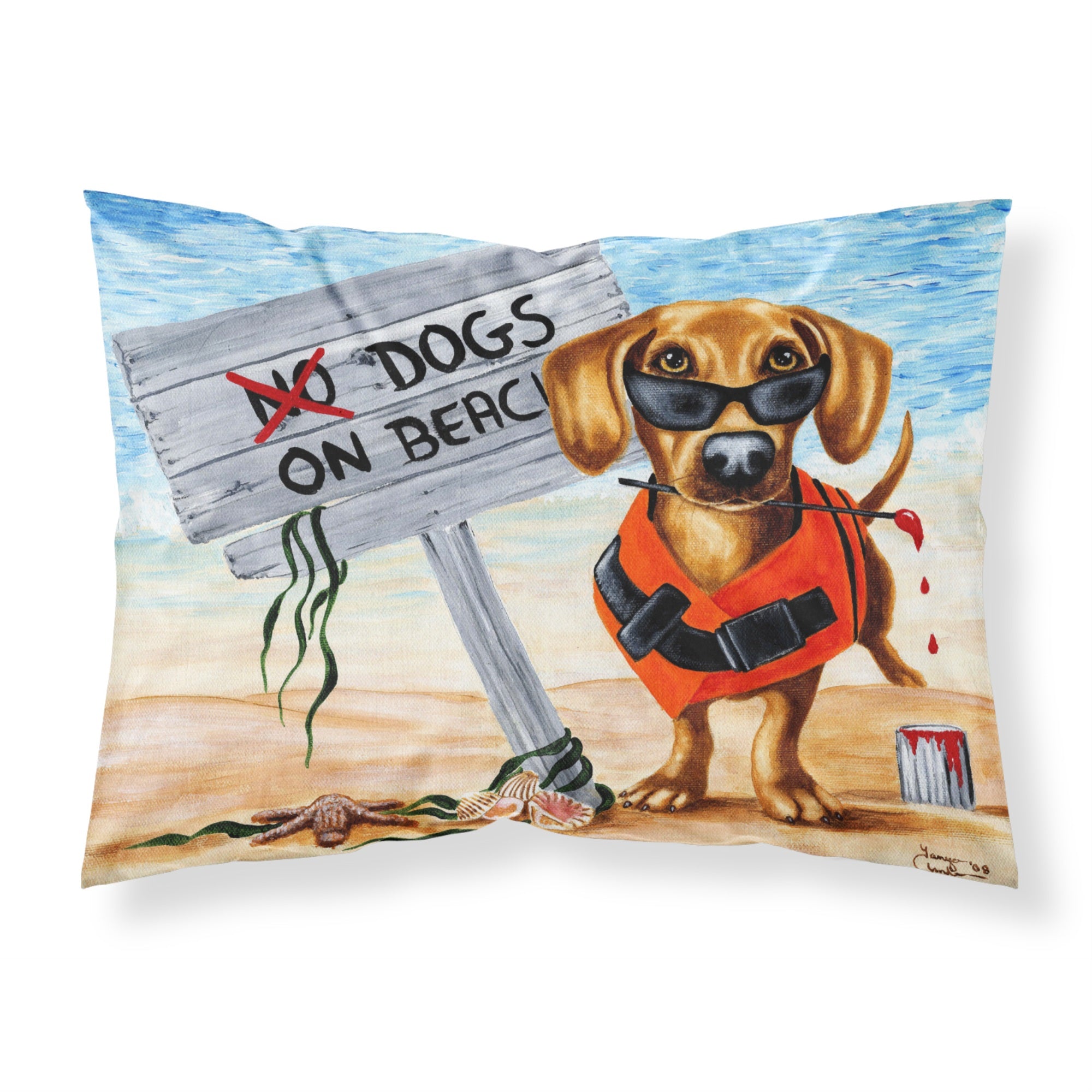Caroline'S Treasures The Dog Beach Dachshund Fabric Standard Pillowcase Amb1341Pillowcase, Multicolor