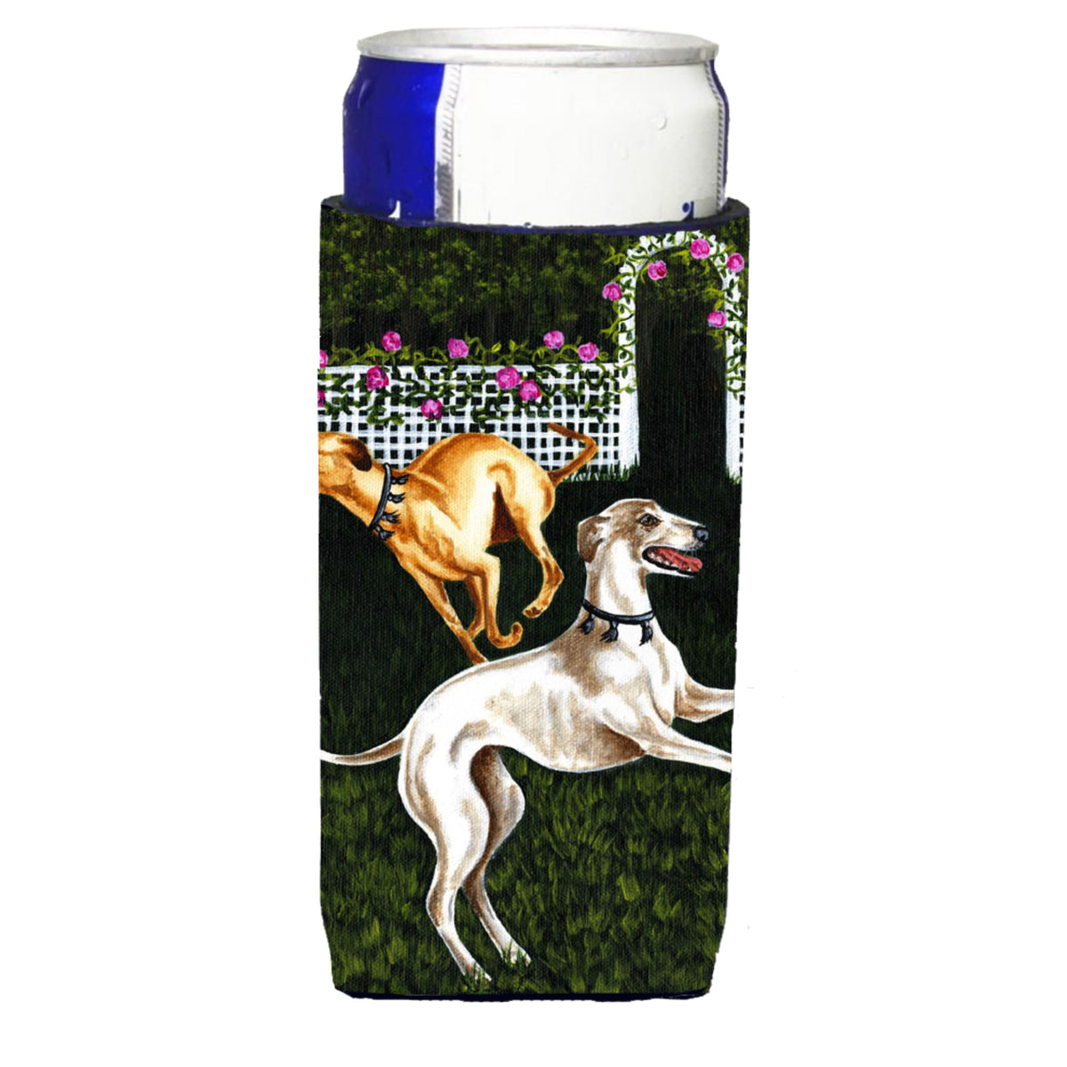 Caroline'S Treasures Rose Garden Frolic Greyhounds Michelob Ultra Koozies For Slim Cans, Multicolor