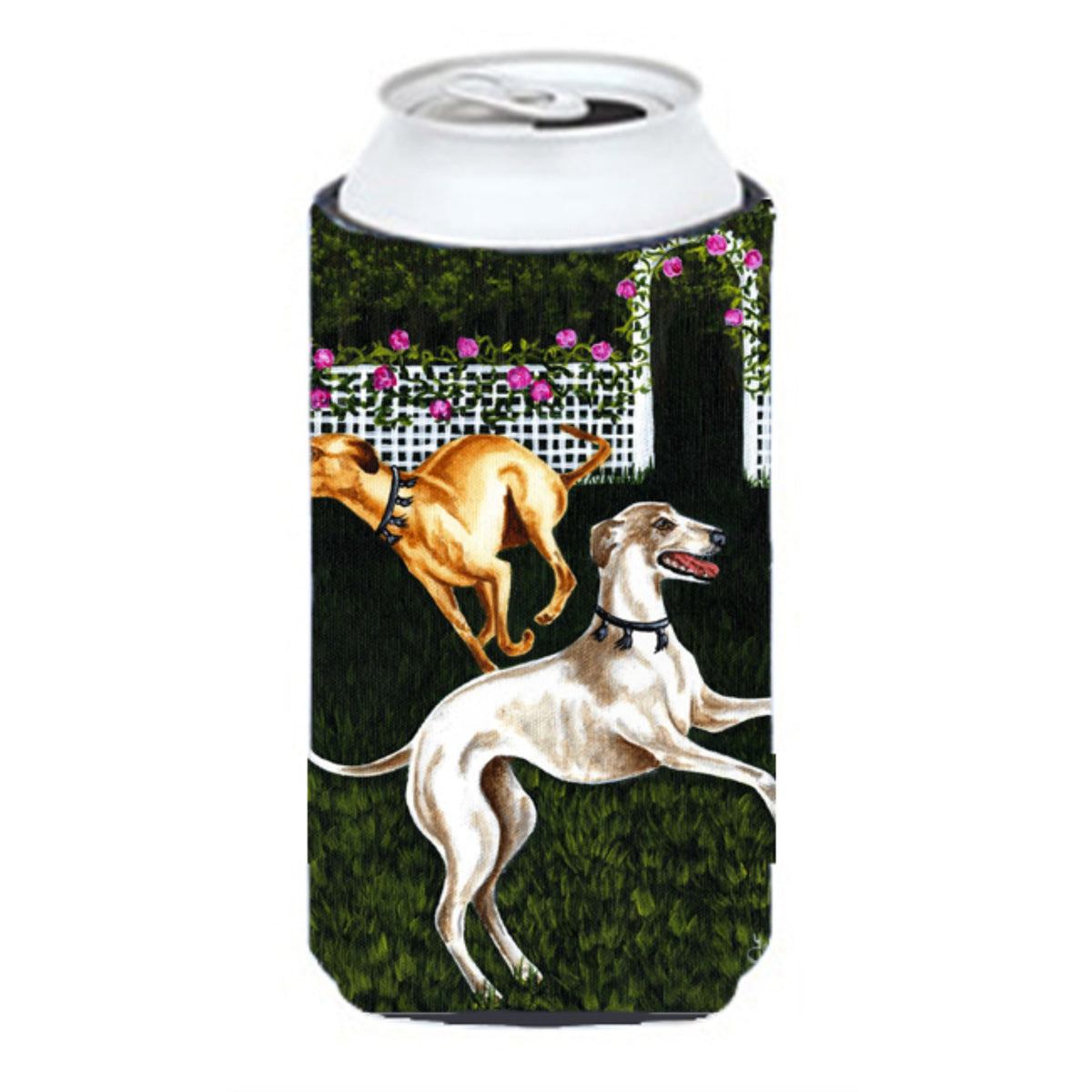 Caroline'S Treasures Rose Garden Frolic Greyhounds Tall Boy Koozie Hugger, Multicolor