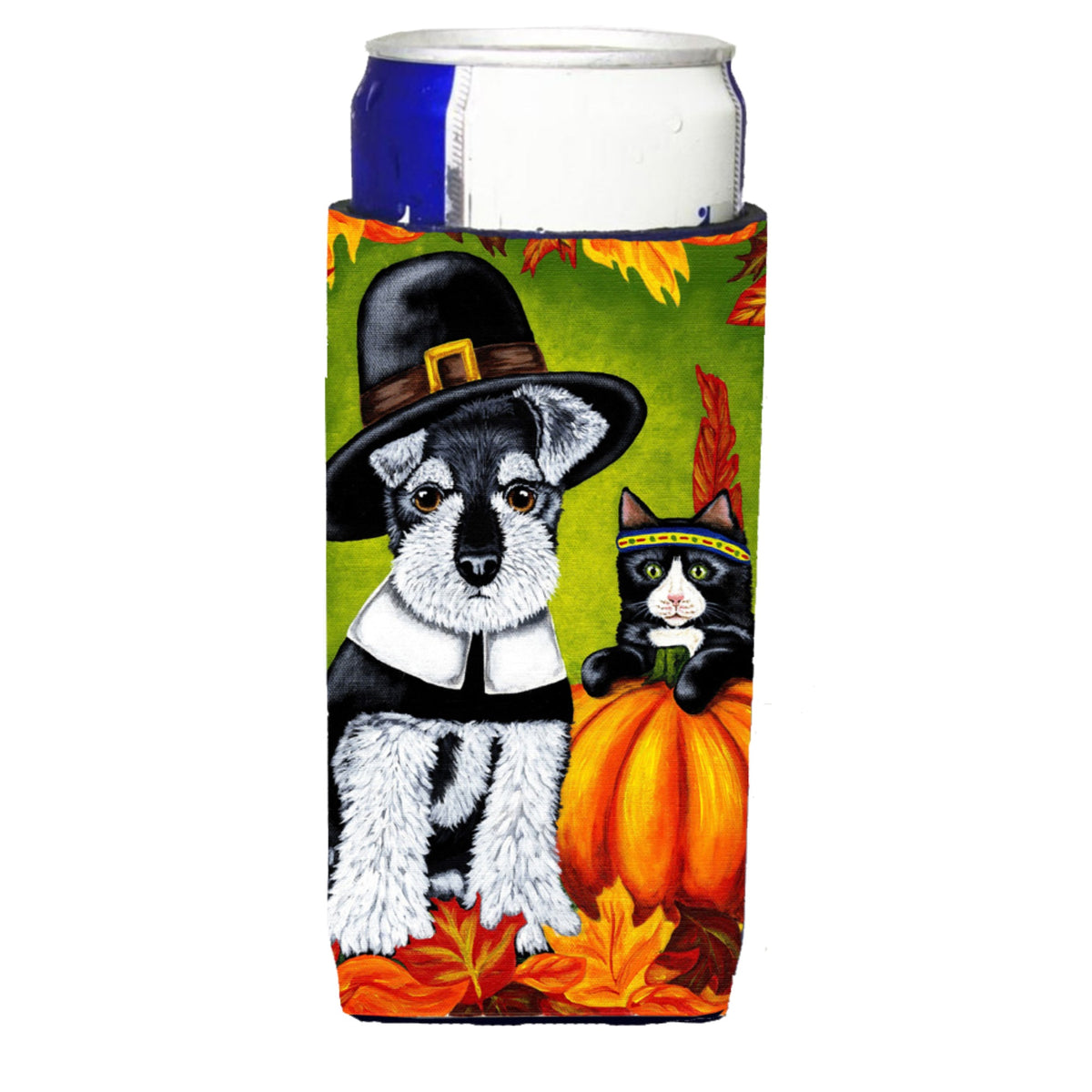 Caroline'S Treasures Thanksgiving Friends Schnauzer Michelob Ultra Koozies For Slim Cans, Multicolor